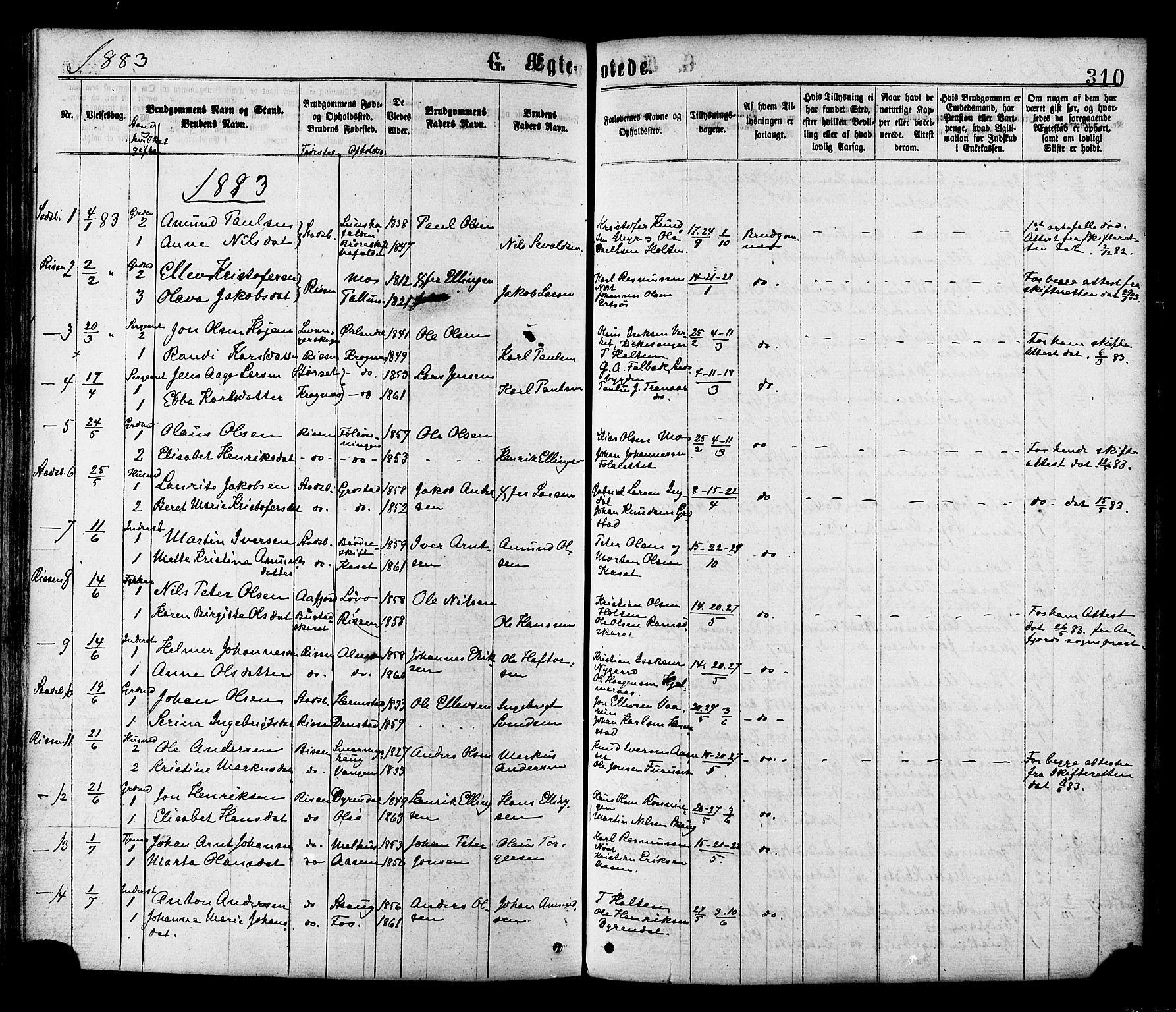 Ministerialprotokoller, klokkerbøker og fødselsregistre - Sør-Trøndelag, AV/SAT-A-1456/646/L0613: Parish register (official) no. 646A11, 1870-1884, p. 310