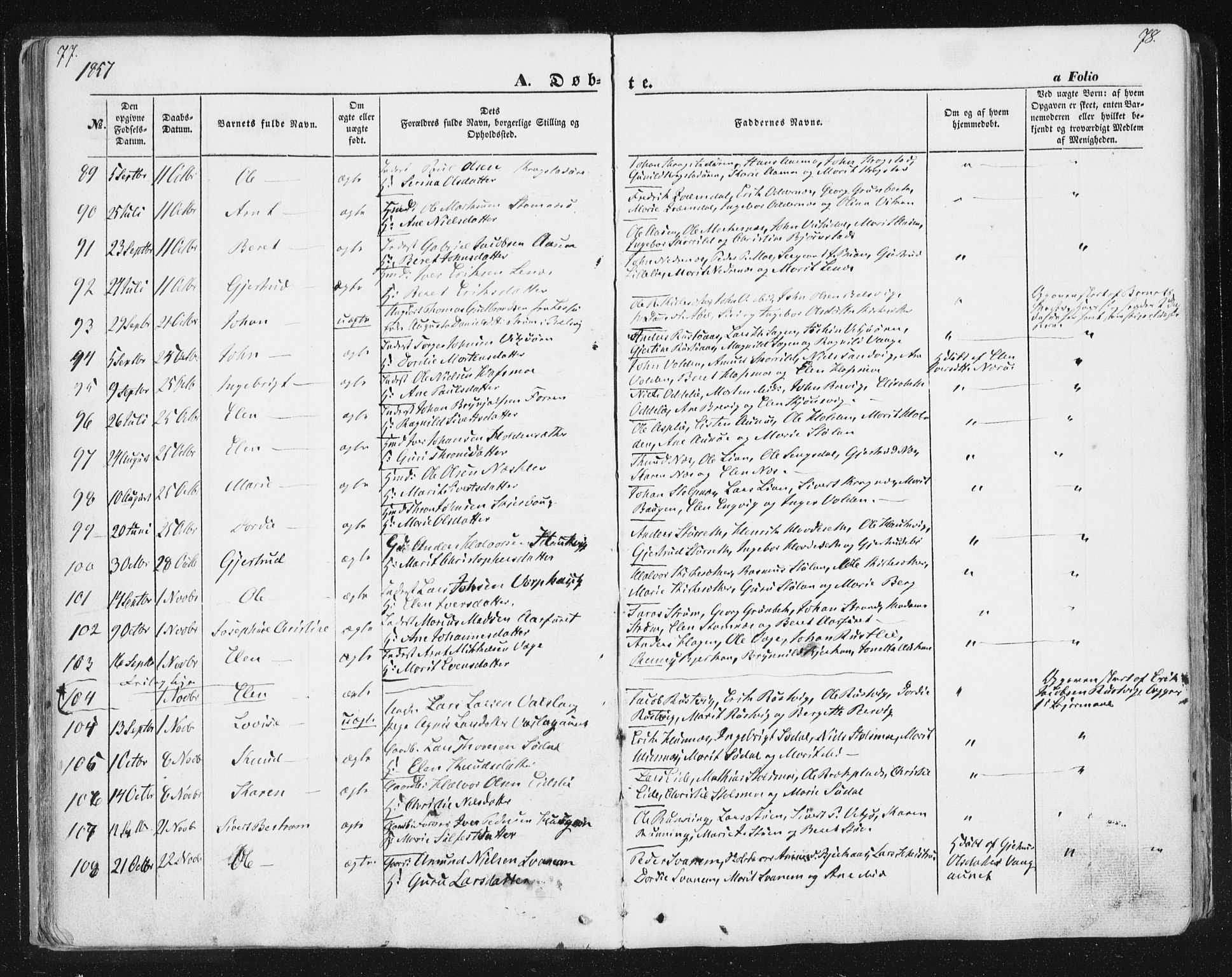 Ministerialprotokoller, klokkerbøker og fødselsregistre - Sør-Trøndelag, SAT/A-1456/630/L0494: Parish register (official) no. 630A07, 1852-1868, p. 77-78