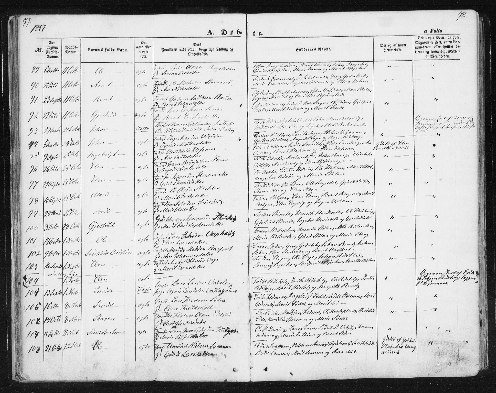 Ministerialprotokoller, klokkerbøker og fødselsregistre - Sør-Trøndelag, AV/SAT-A-1456/630/L0494: Parish register (official) no. 630A07, 1852-1868, p. 77-78