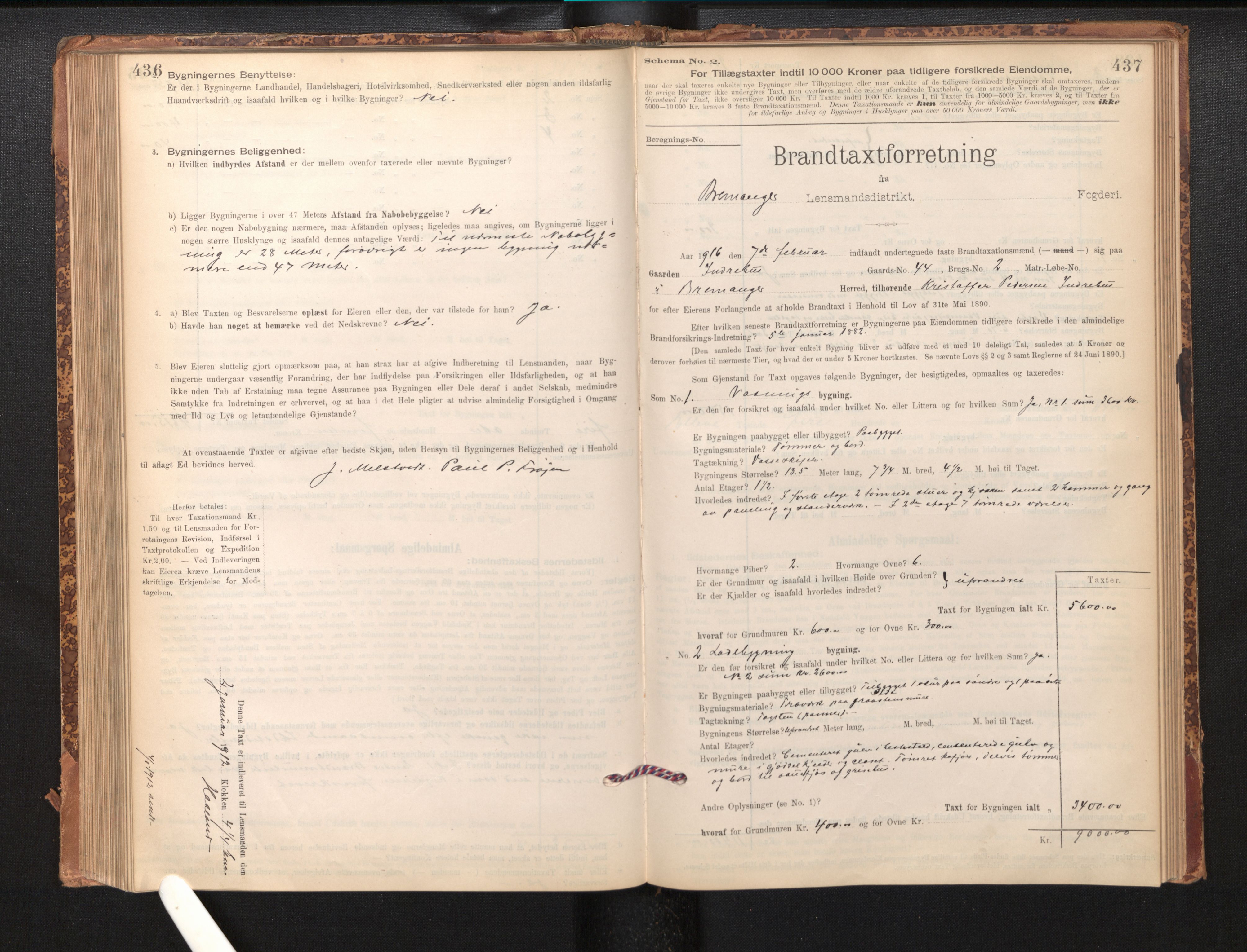 Lensmannen i Bremanger, SAB/A-26701/0012/L0007: Branntakstprotokoll, skjematakst, 1895-1936, p. 436-437