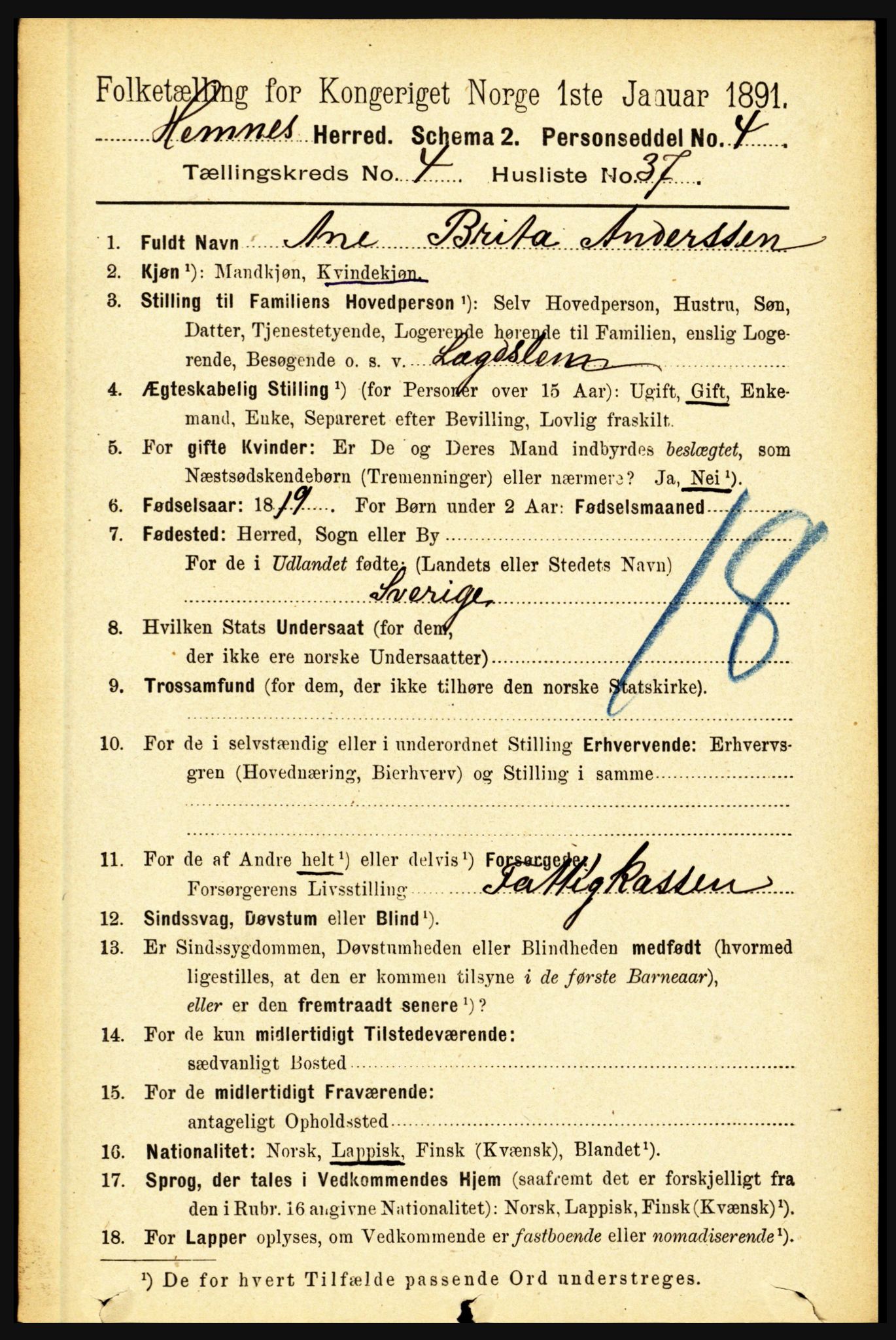 RA, 1891 census for 1832 Hemnes, 1891, p. 2480