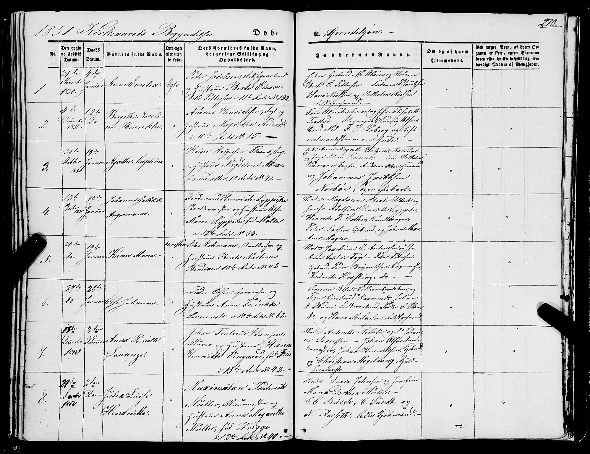Domkirken sokneprestembete, SAB/A-74801/H/Haa/L0019: Parish register (official) no. B 2, 1841-1851, p. 270