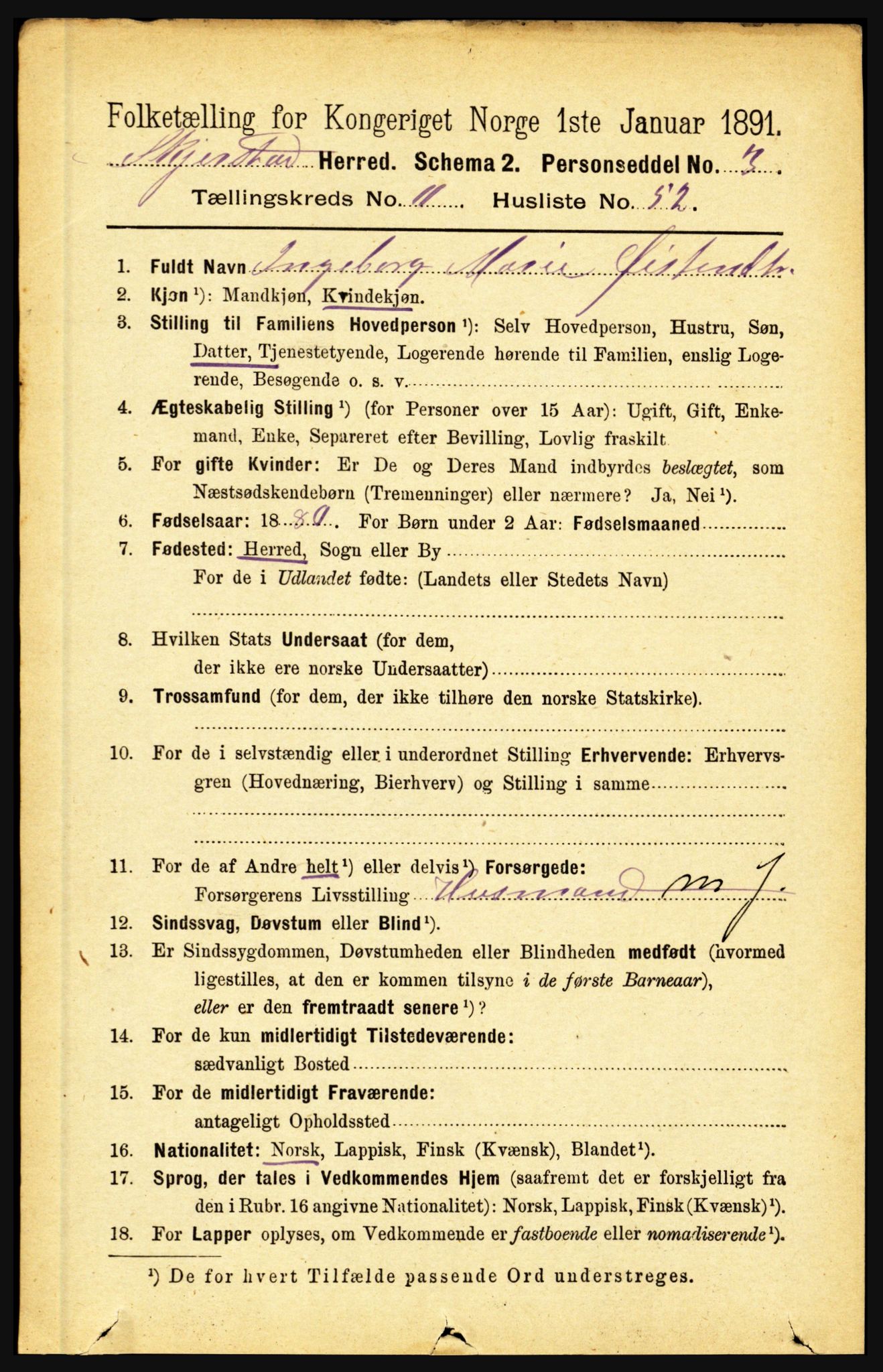 RA, 1891 census for 1842 Skjerstad, 1891, p. 3960