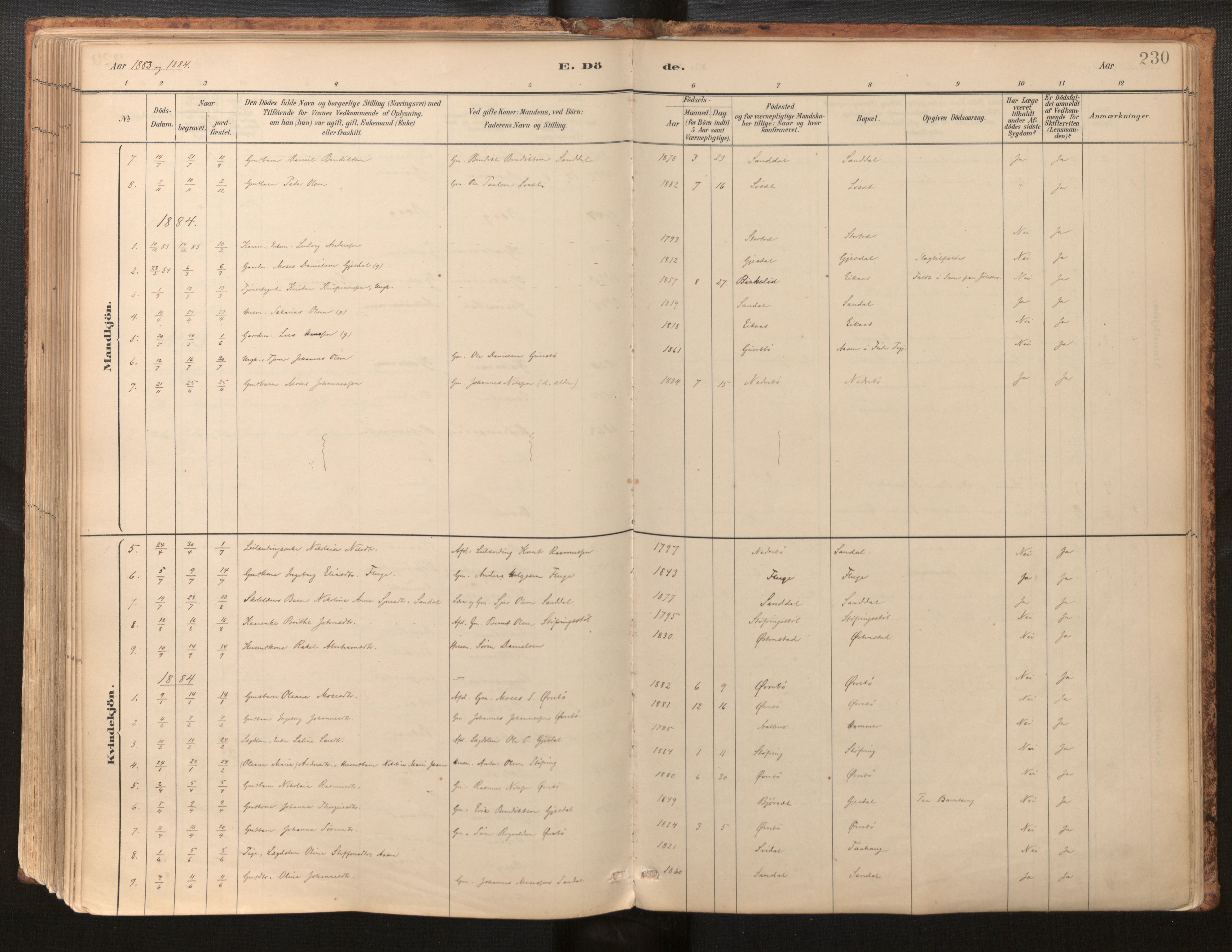 Jølster sokneprestembete, AV/SAB-A-80701/H/Haa/Haab/L0001: Parish register (official) no. B 1, 1882-1930, p. 230