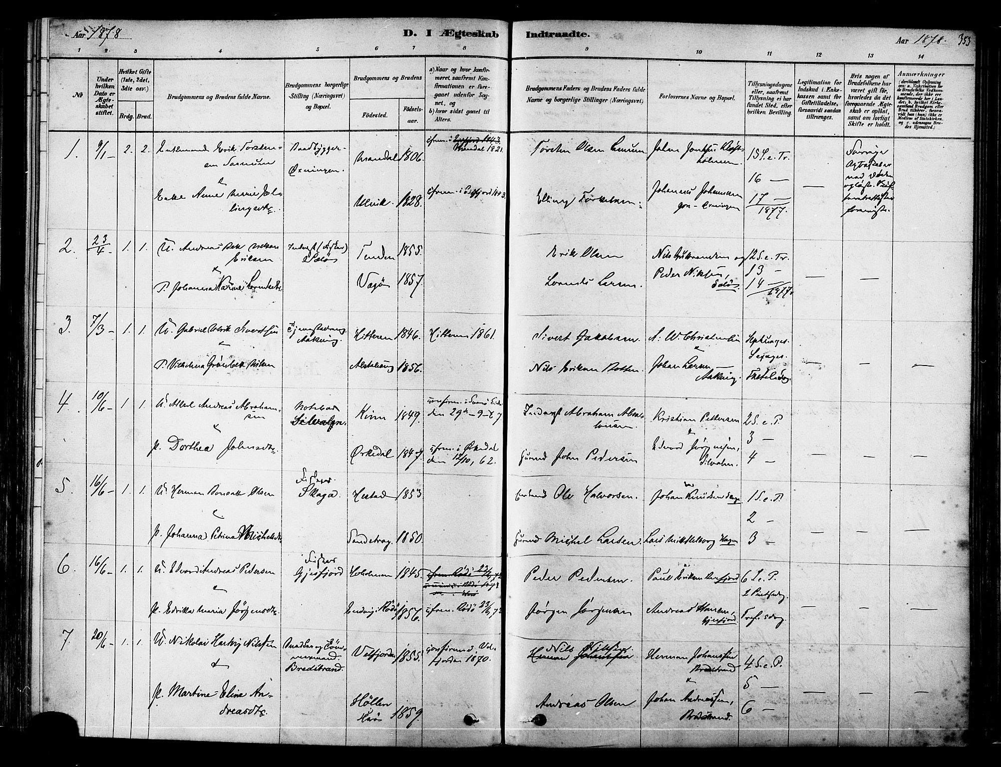 Ministerialprotokoller, klokkerbøker og fødselsregistre - Nordland, SAT/A-1459/834/L0507: Parish register (official) no. 834A05, 1878-1892, p. 353