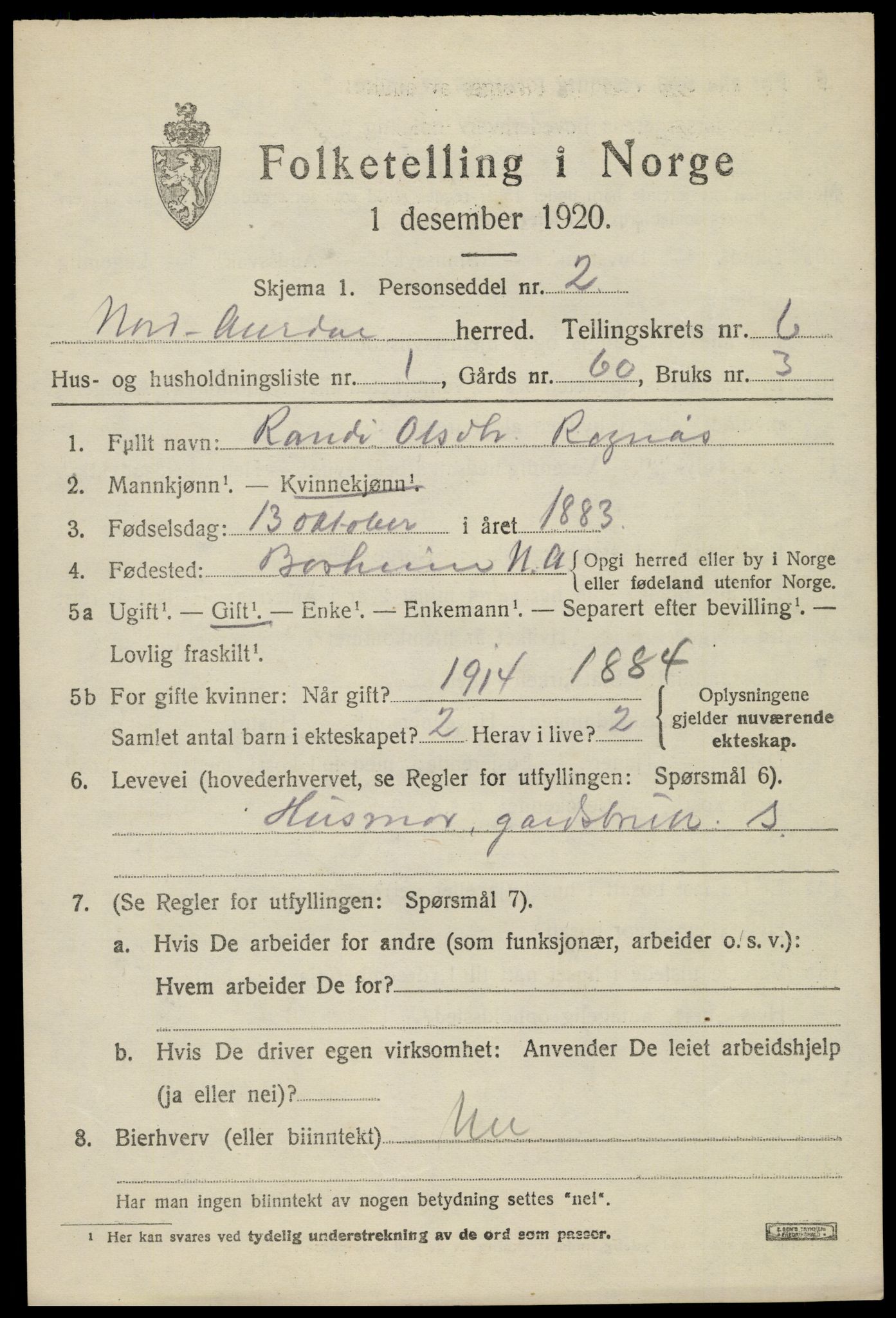 SAH, 1920 census for Nord-Aurdal, 1920, p. 5548