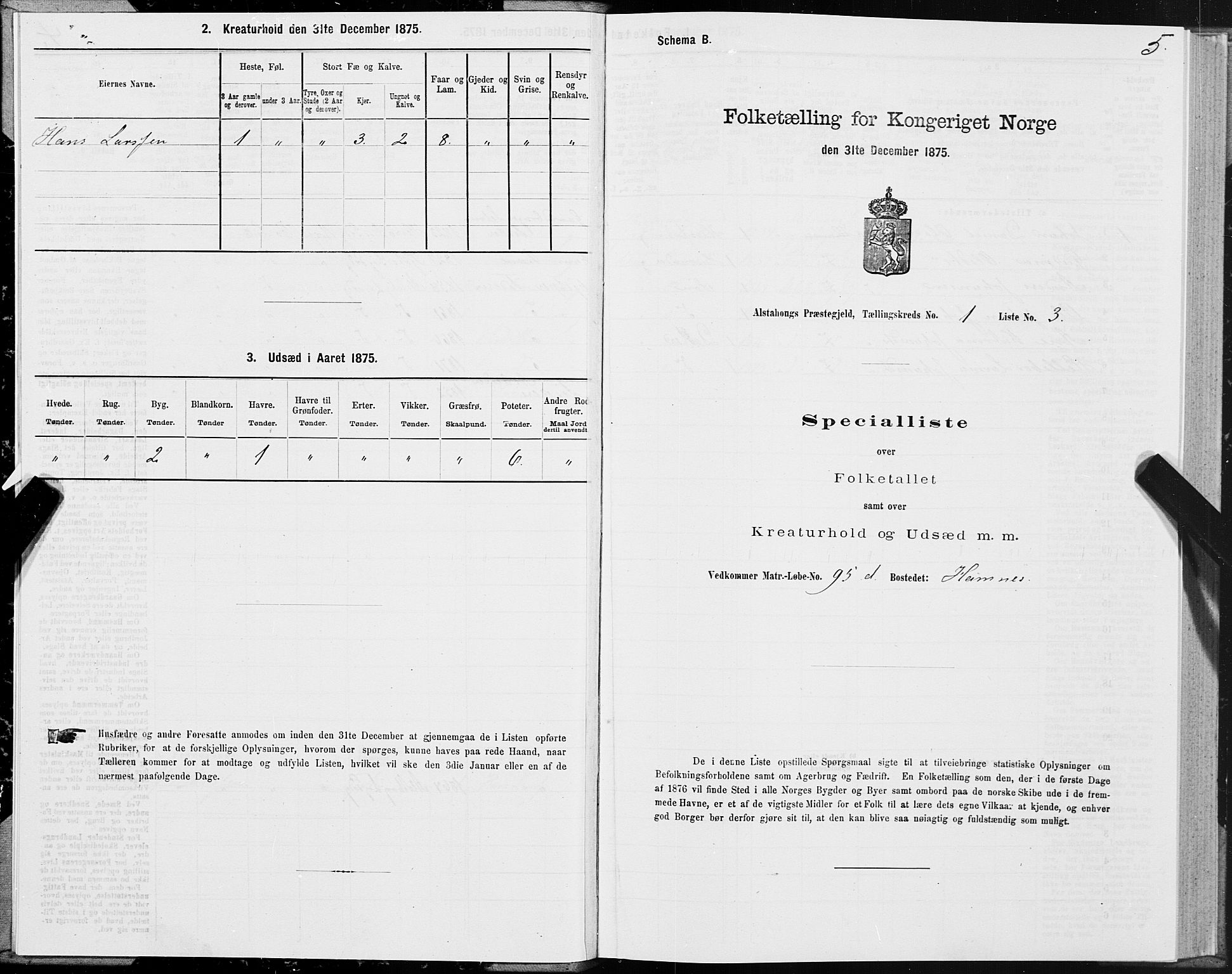 SAT, 1875 census for 1820P Alstahaug, 1875, p. 1005