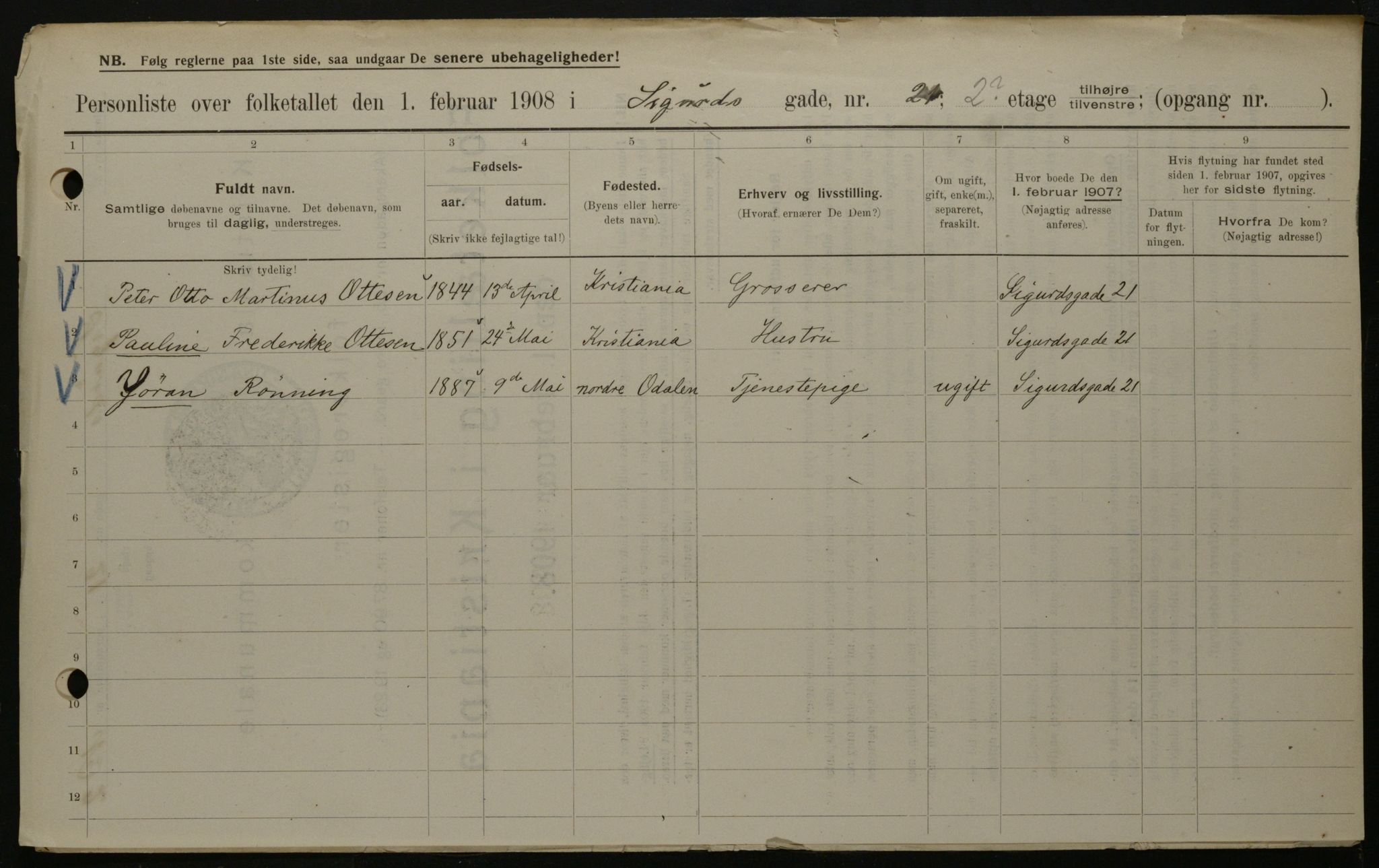 OBA, Municipal Census 1908 for Kristiania, 1908, p. 85581