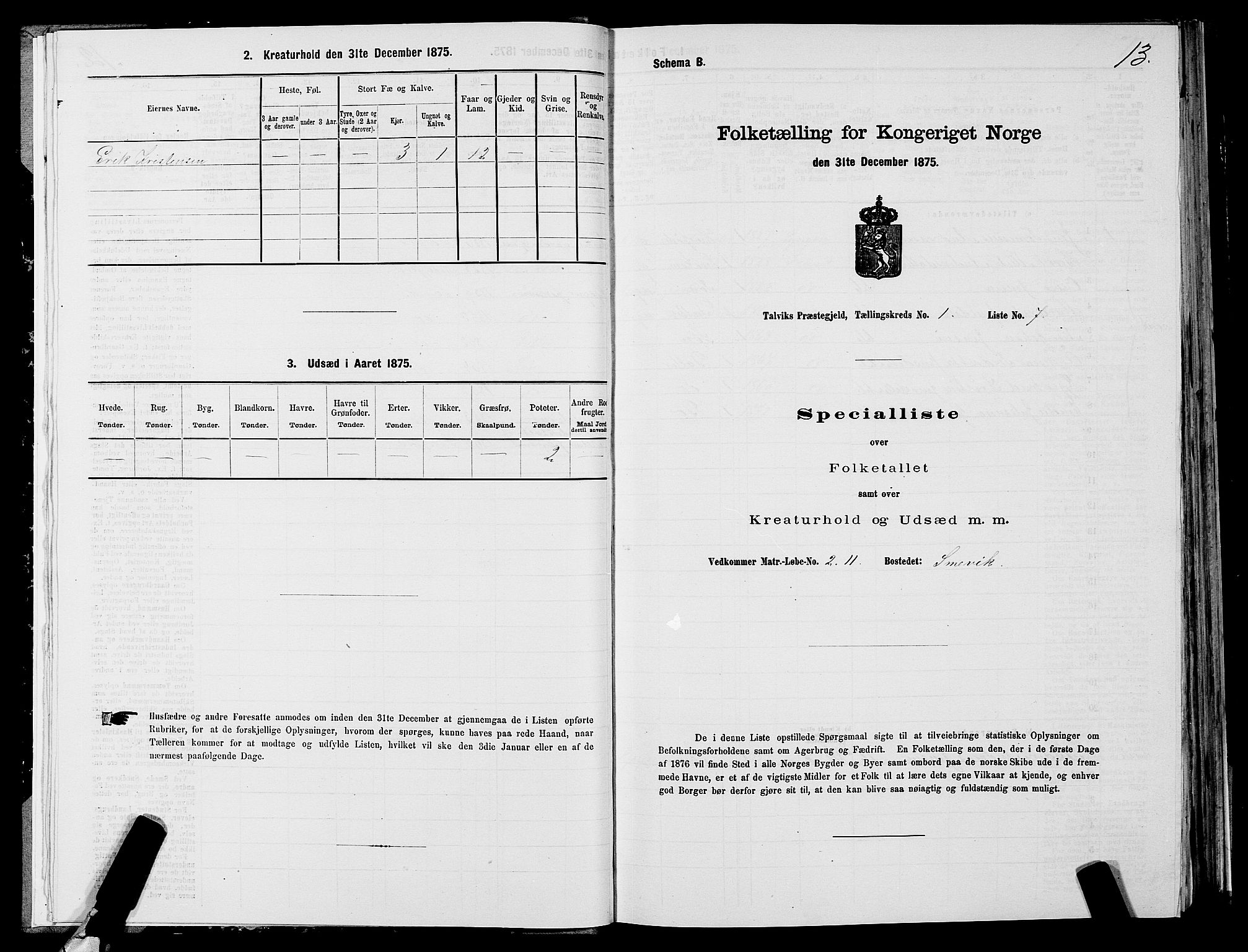 SATØ, 1875 census for 2013P Talvik, 1875, p. 1013
