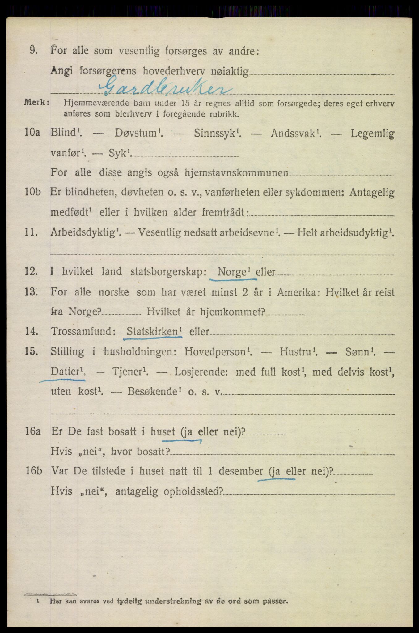 SAH, 1920 census for Nordre Land, 1920, p. 5447