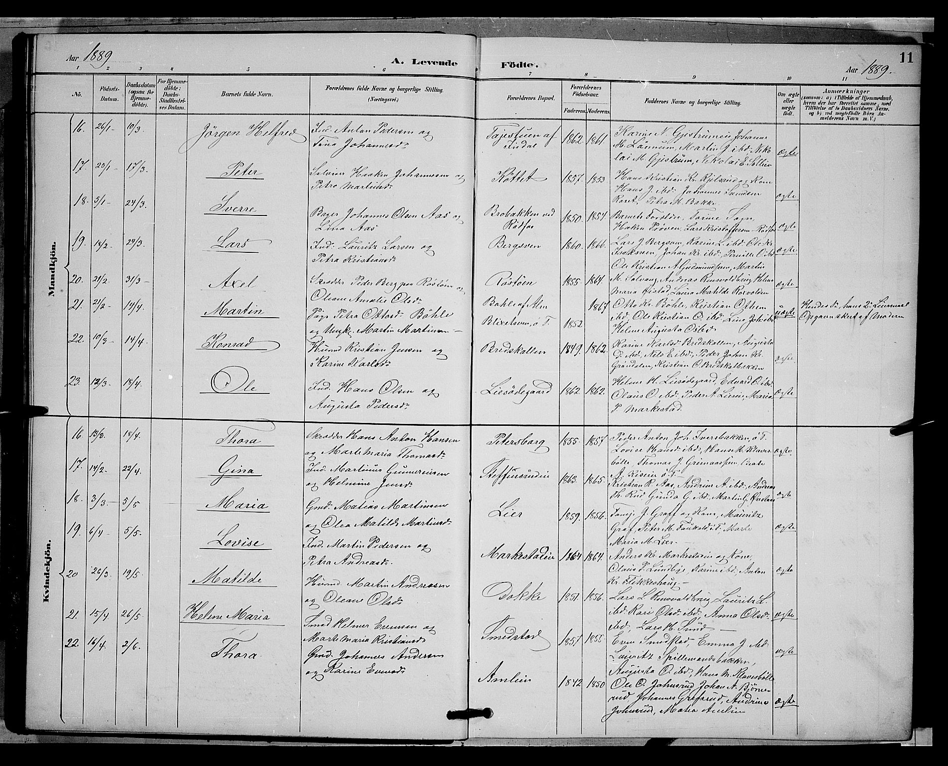 Vestre Toten prestekontor, AV/SAH-PREST-108/H/Ha/Hab/L0009: Parish register (copy) no. 9, 1888-1900, p. 11