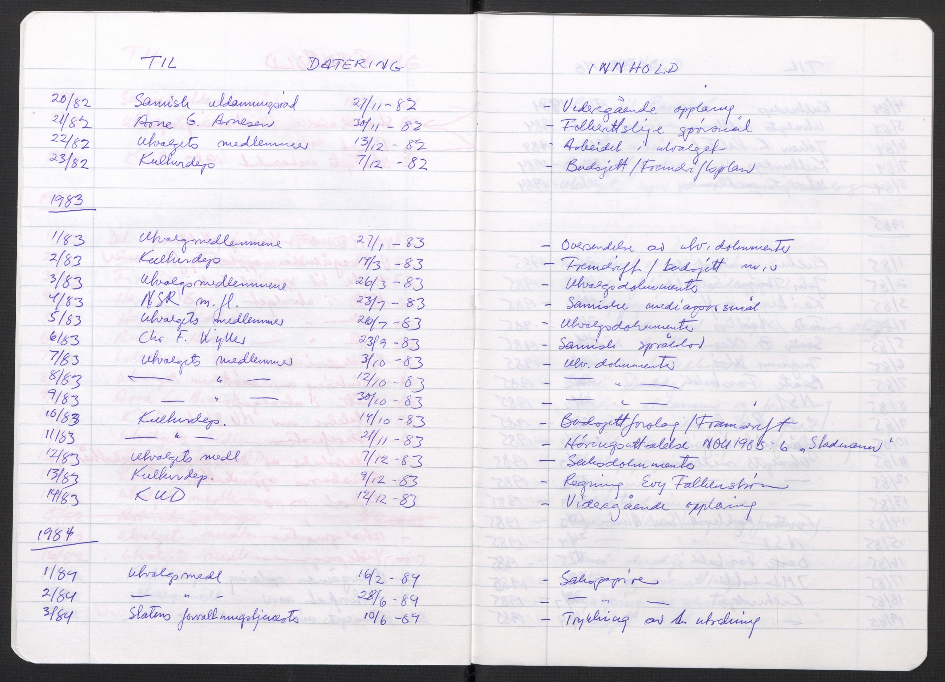 Kirke- og undervisningsdepartementet, Samekulturutvalget, AV/RA-S-2905/D/L0002: Utgående brev. Register til disse, 1981-1987, p. 501