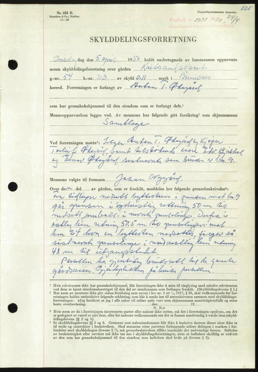 Nordmøre sorenskriveri, AV/SAT-A-4132/1/2/2Ca: Mortgage book no. A114, 1950-1950, Diary no: : 1233/1950