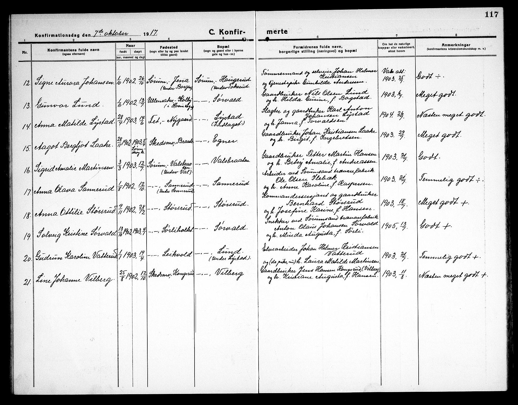 Sørum prestekontor Kirkebøker, AV/SAO-A-10303/G/Ga/L0008: Parish register (copy) no. I 8, 1917-1934, p. 117