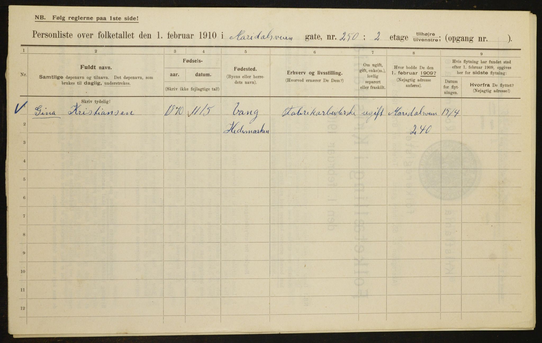 OBA, Municipal Census 1910 for Kristiania, 1910, p. 60723