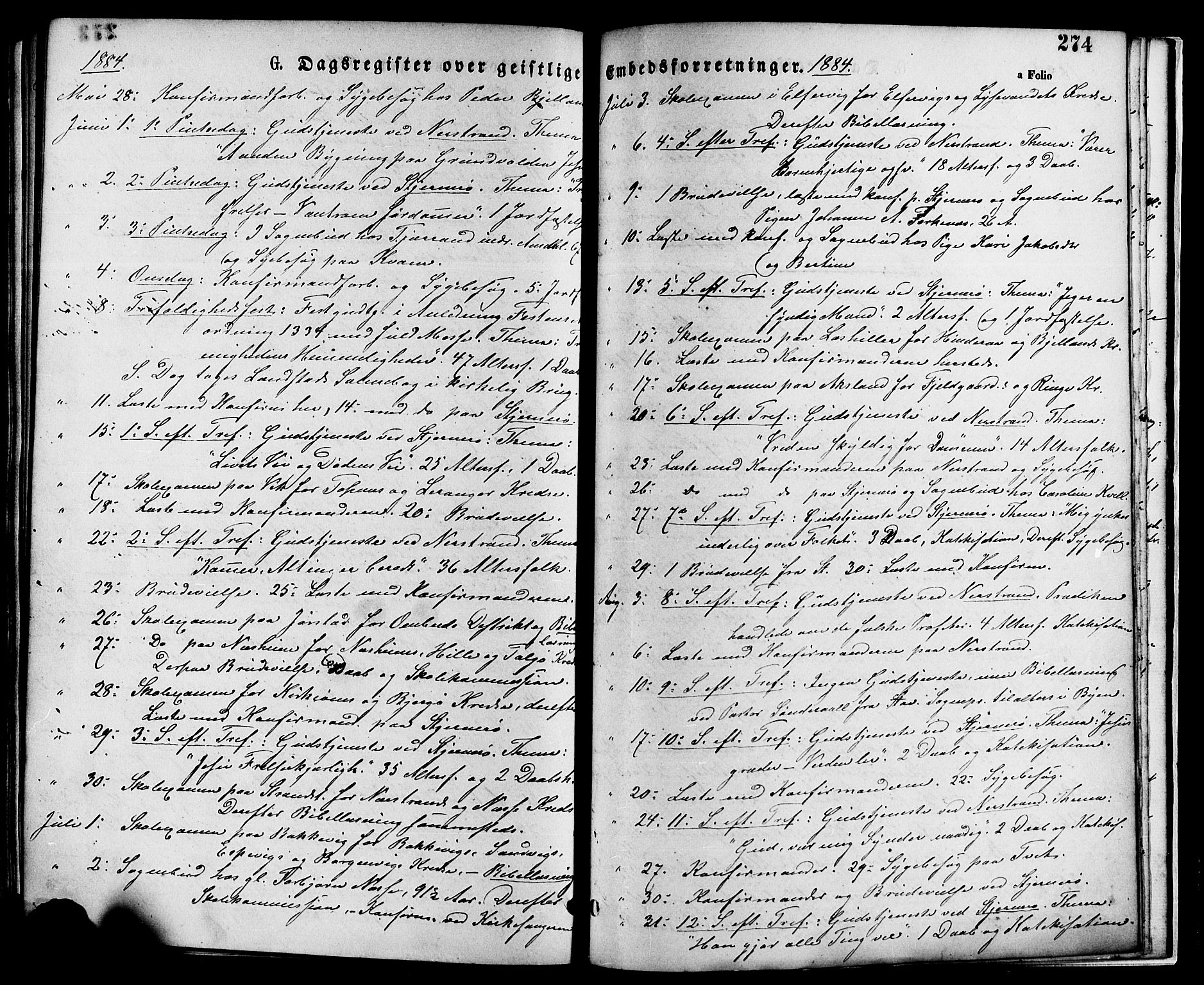 Nedstrand sokneprestkontor, SAST/A-101841/01/IV: Parish register (official) no. A 11, 1877-1887, p. 274