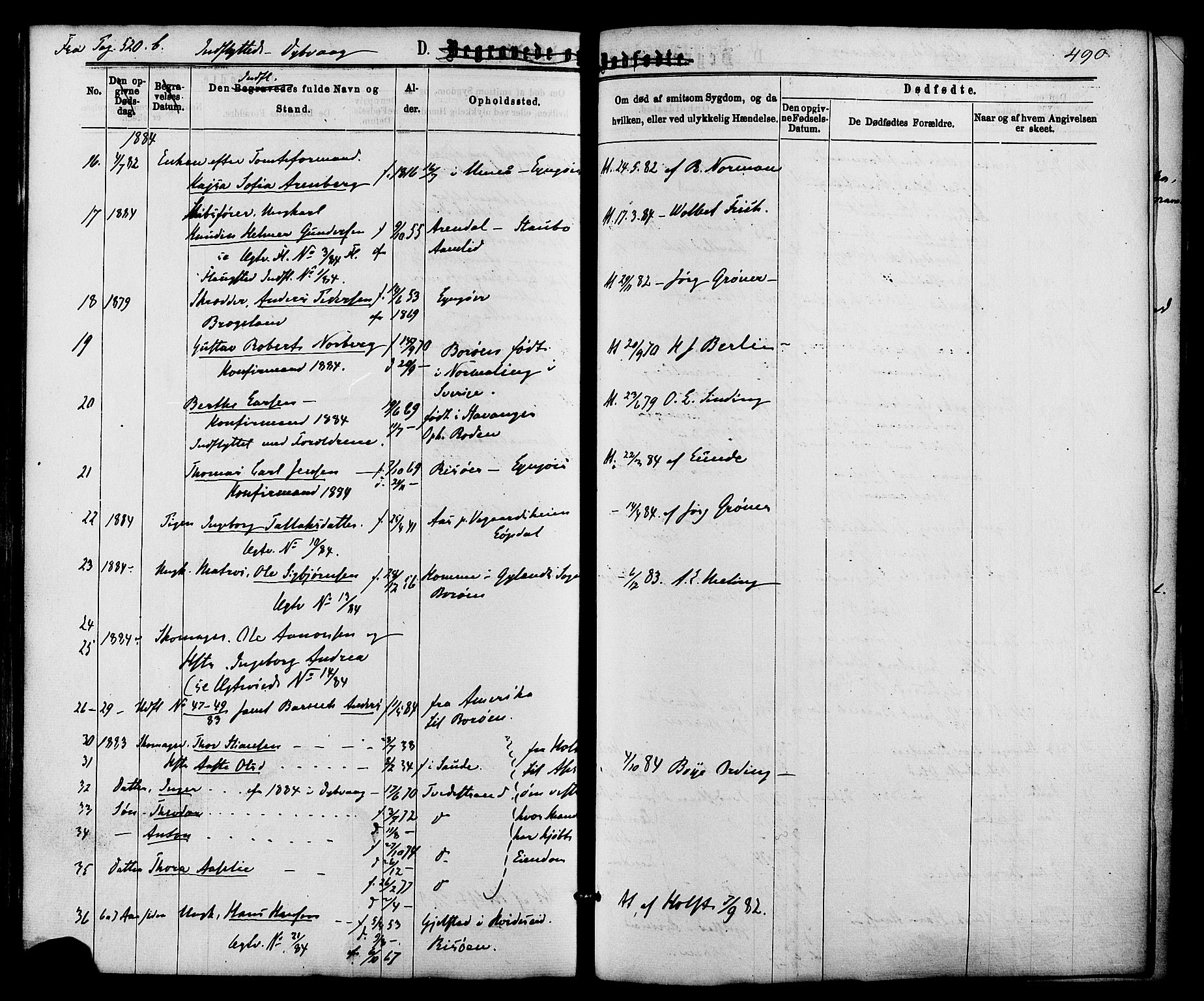 Dypvåg sokneprestkontor, SAK/1111-0007/F/Fa/Faa/L0007: Parish register (official) no. A 7/ 1, 1872-1884, p. 490