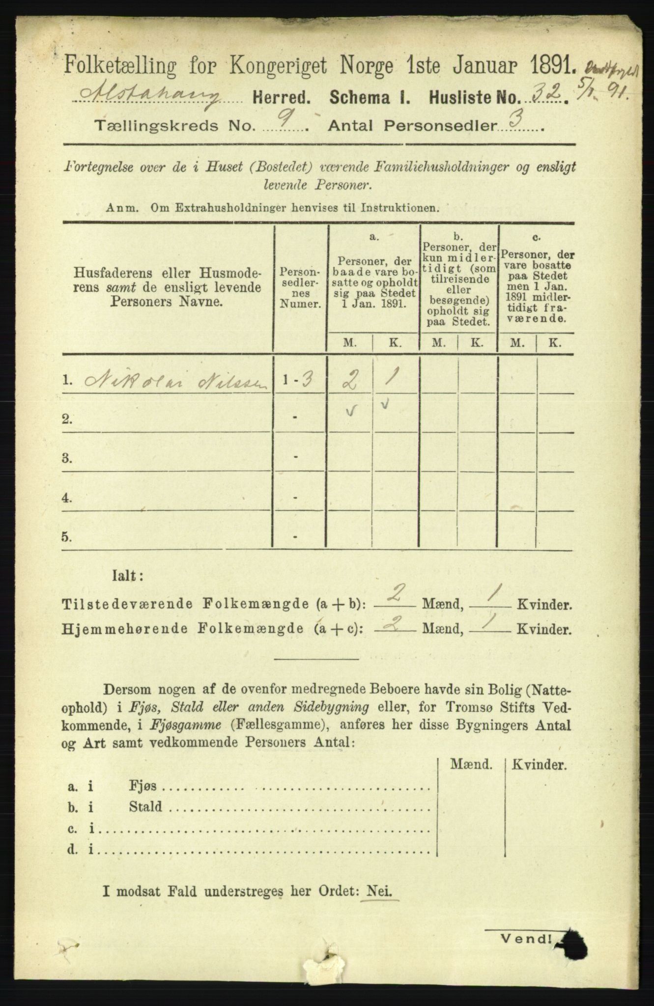 RA, 1891 census for 1820 Alstahaug, 1891, p. 3236