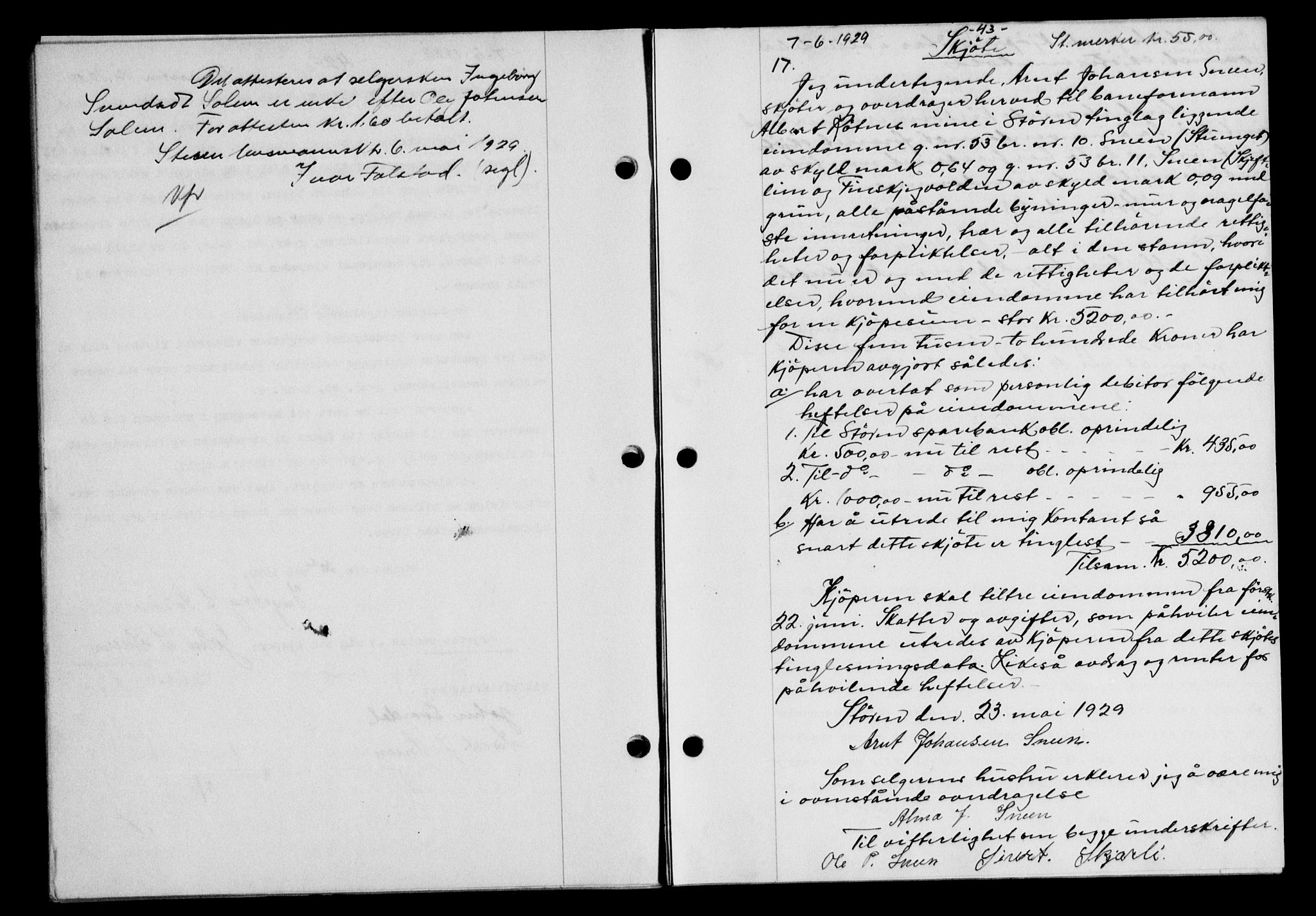 Gauldal sorenskriveri, AV/SAT-A-0014/1/2/2C/L0038: Mortgage book no. 39, 1929-1930, Deed date: 07.06.1929