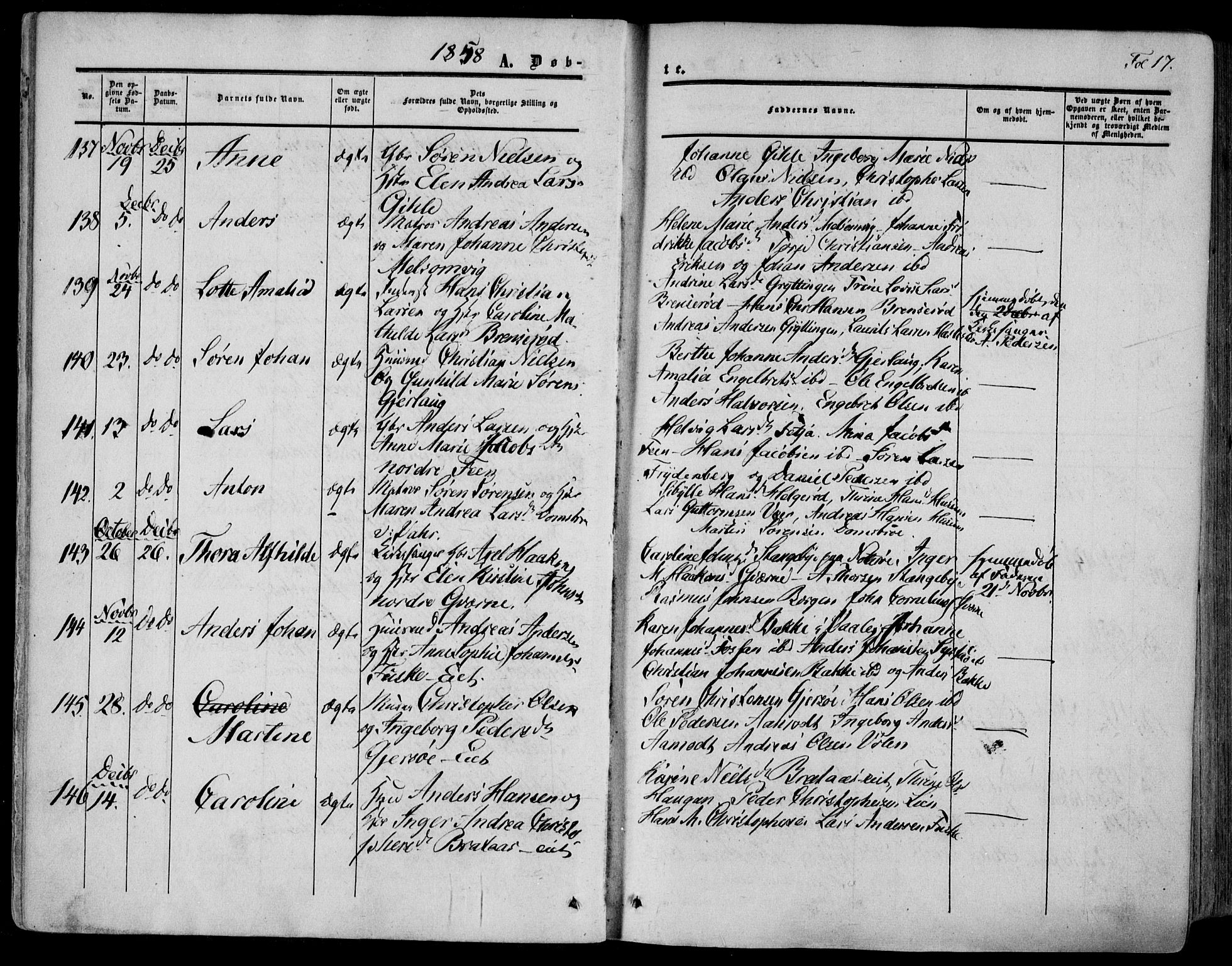 Stokke kirkebøker, AV/SAKO-A-320/F/Fa/L0008: Parish register (official) no. I 8, 1858-1871, p. 17