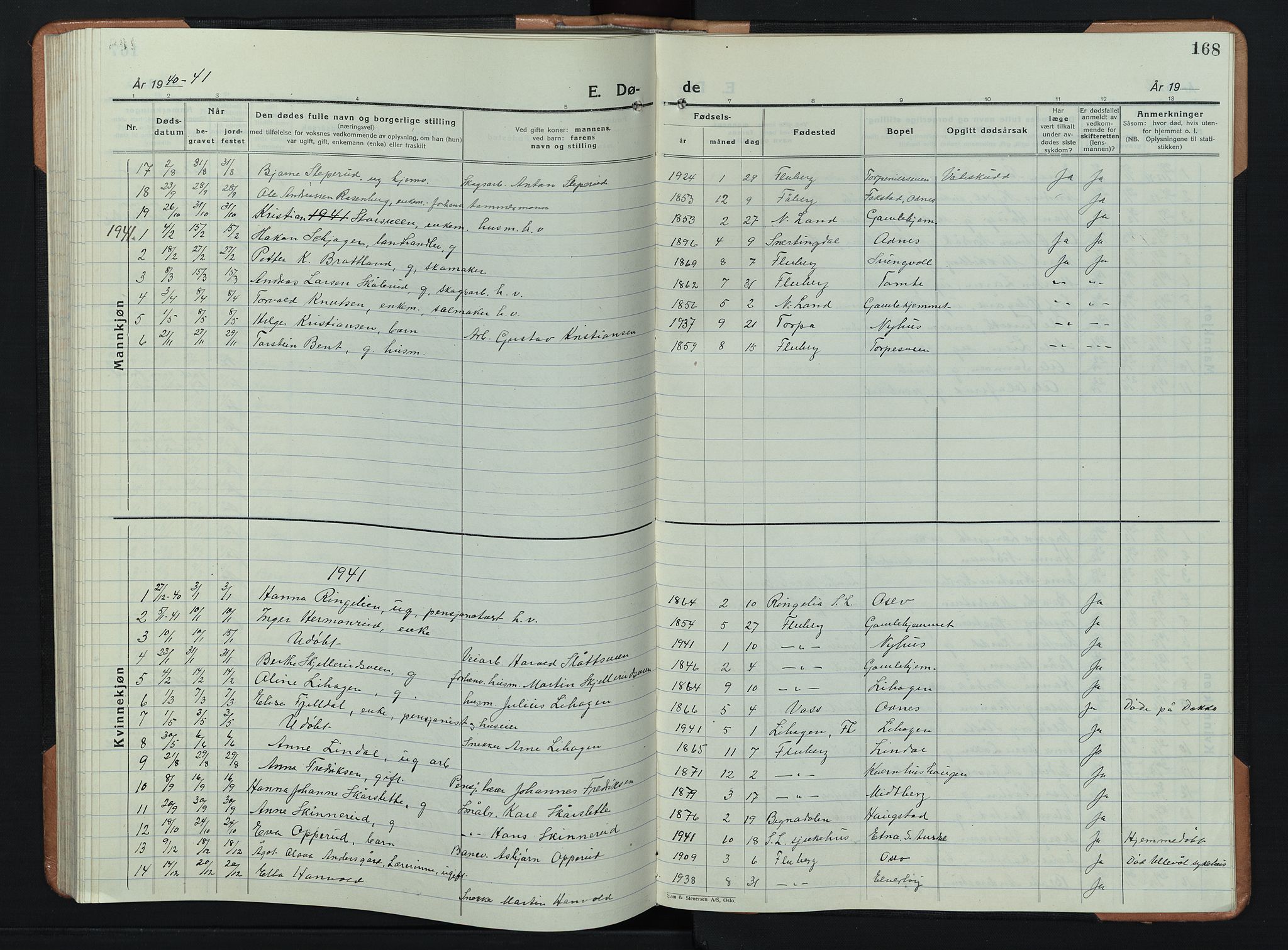 Søndre Land prestekontor, SAH/PREST-122/L/L0008: Parish register (copy) no. 8, 1926-1950, p. 168