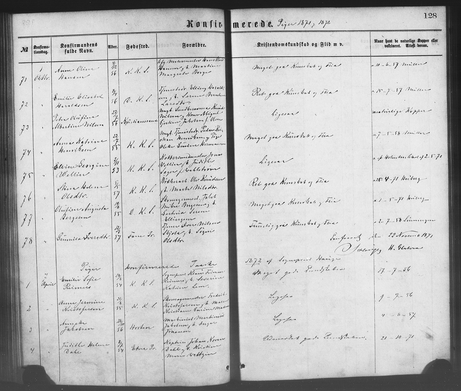 Korskirken sokneprestembete, SAB/A-76101/H/Haa/L0028: Parish register (official) no. C 4, 1868-1879, p. 128
