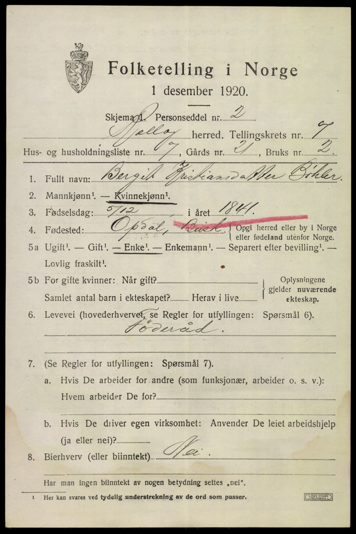 SAKO, 1920 census for Rollag, 1920, p. 2546