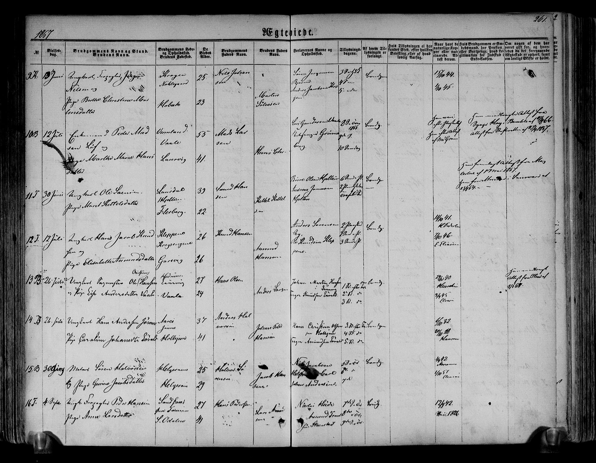 Brunlanes kirkebøker, AV/SAKO-A-342/F/Fa/L0005: Parish register (official) no. I 5, 1862-1877, p. 261