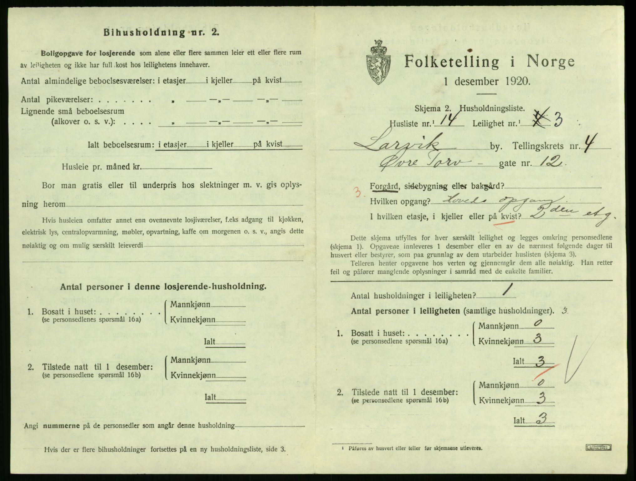 SAKO, 1920 census for Larvik, 1920, p. 4222