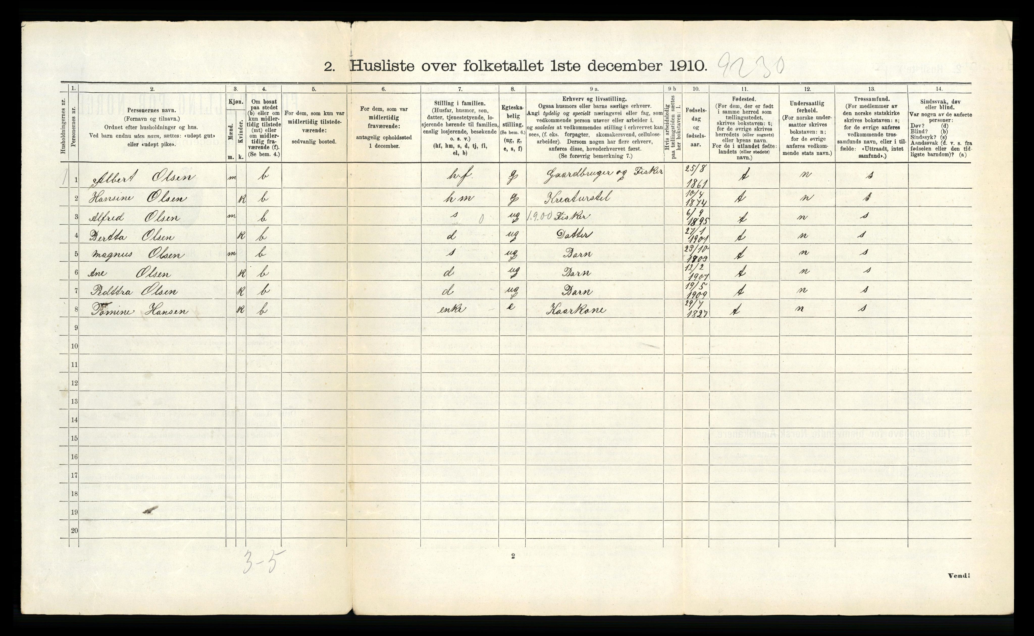 RA, 1910 census for Bodin, 1910, p. 88