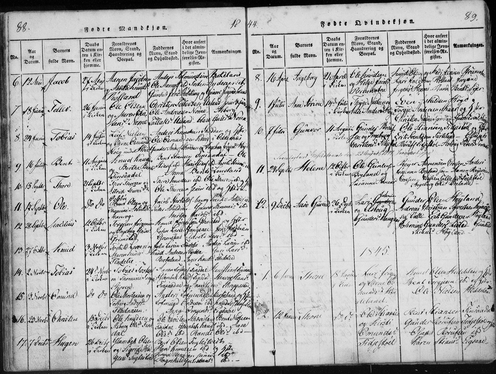 Holum sokneprestkontor, AV/SAK-1111-0022/F/Fa/Fac/L0002: Parish register (official) no. A 2, 1821-1859, p. 88-89