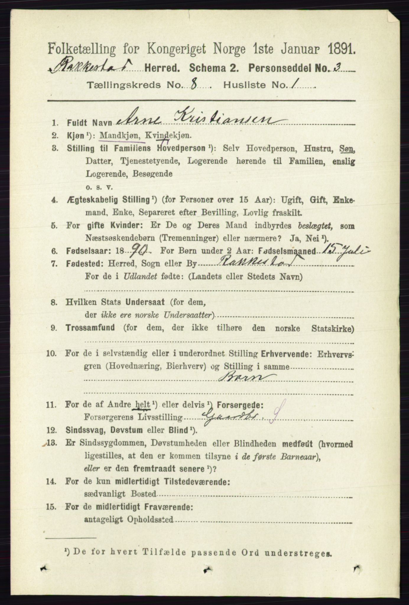 RA, 1891 census for 0128 Rakkestad, 1891, p. 3630