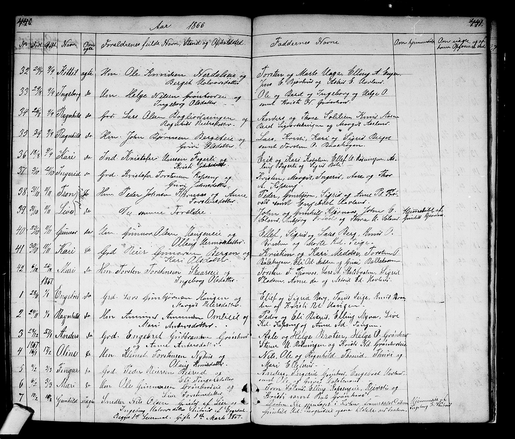 Sigdal kirkebøker, SAKO/A-245/G/Gb/L0001: Parish register (copy) no. II 1, 1841-1874, p. 440-441