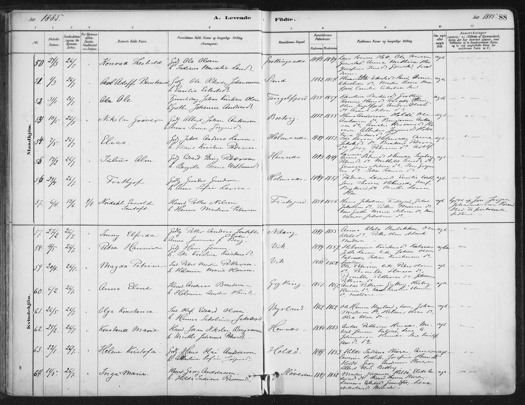 Ministerialprotokoller, klokkerbøker og fødselsregistre - Nordland, SAT/A-1459/888/L1244: Parish register (official) no. 888A10, 1880-1890, p. 88