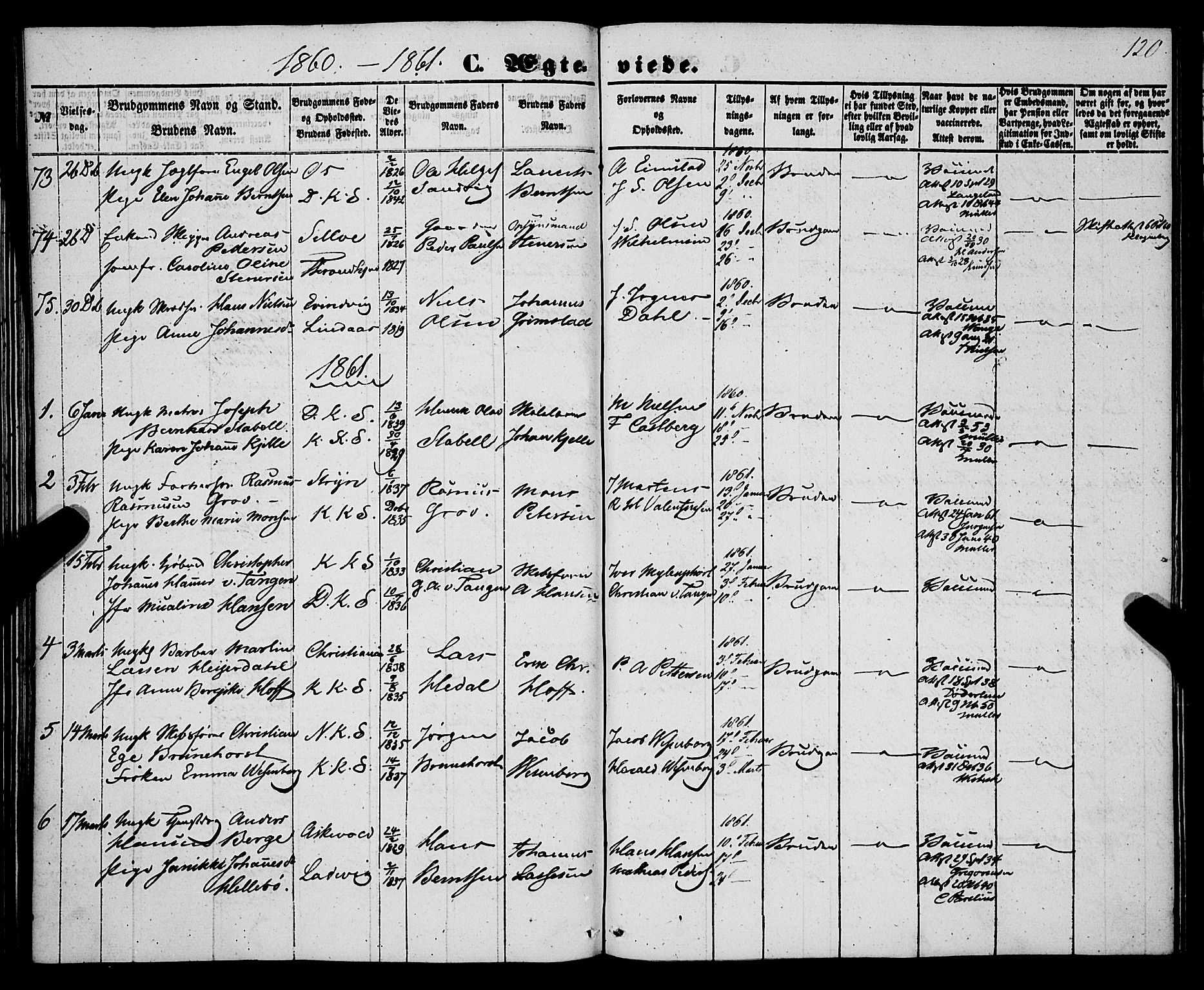 Korskirken sokneprestembete, SAB/A-76101/H/Haa/L0035: Parish register (official) no. D 2, 1852-1867, p. 120