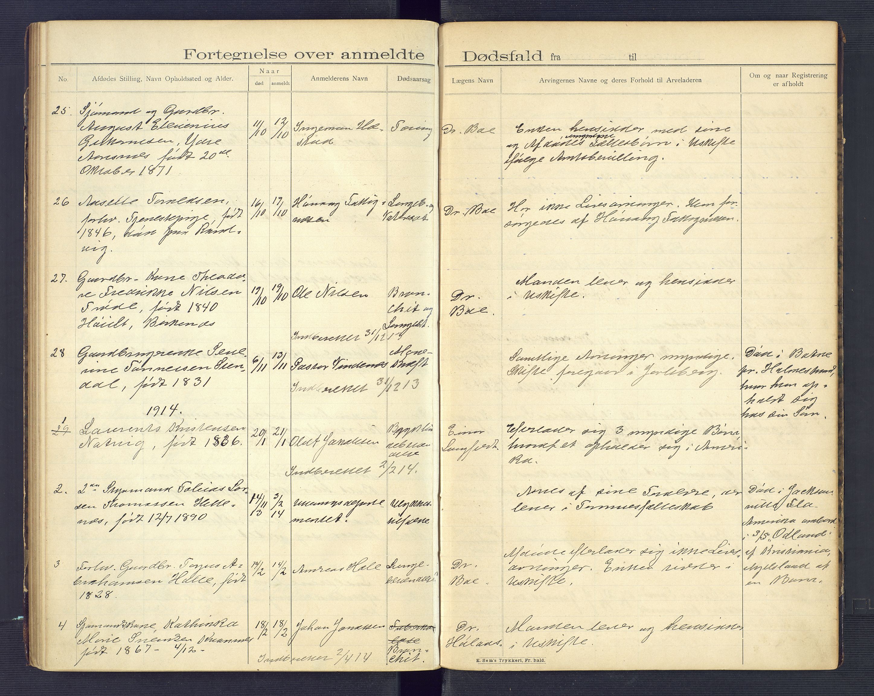 Høvåg lensmannskontor, SAK/1241-0024/F/Fe/L0040: Protokoll over anmeldte dødsfall, 1900-1916