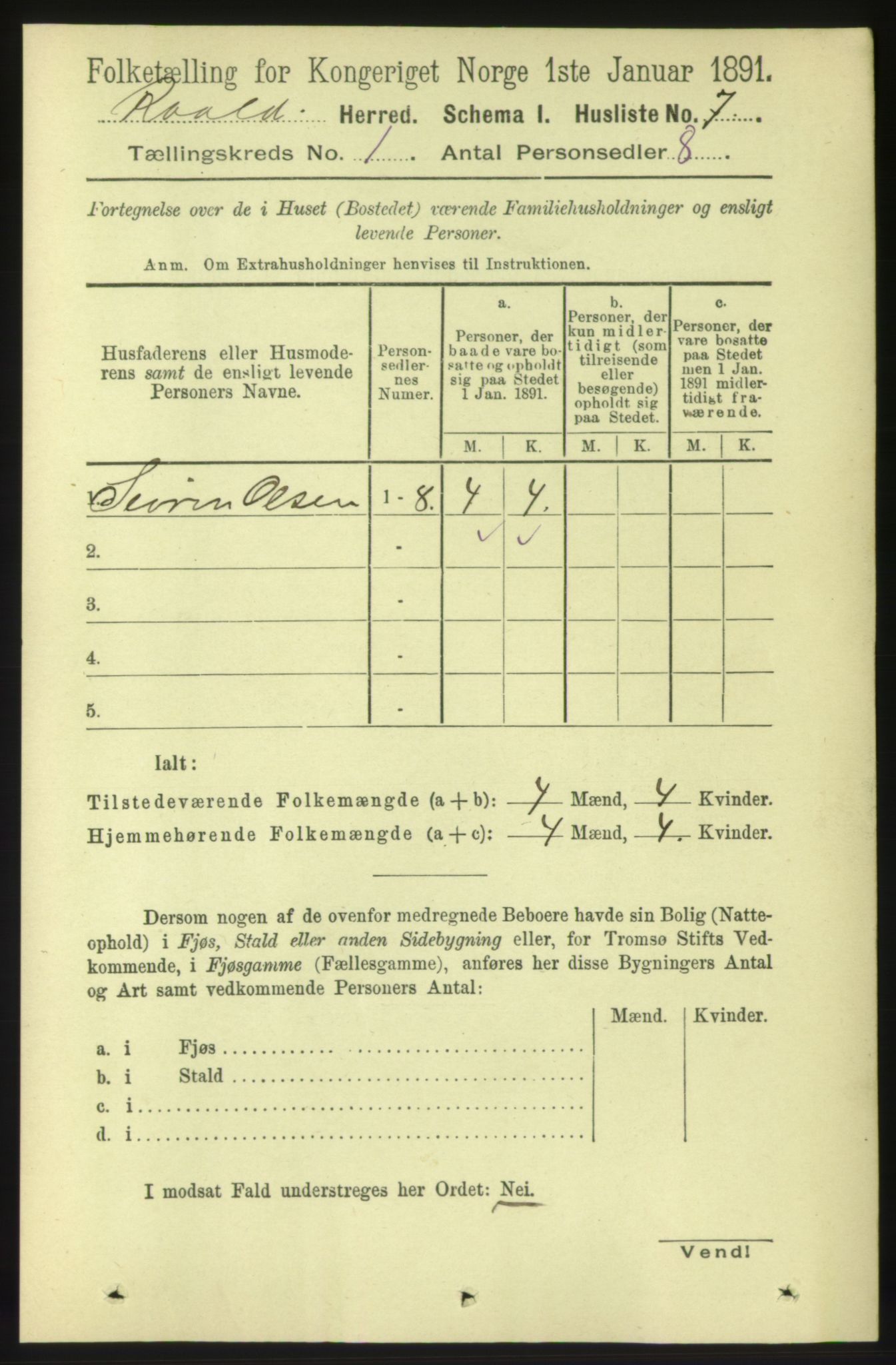 RA, 1891 census for 1533 Roald, 1891, p. 16