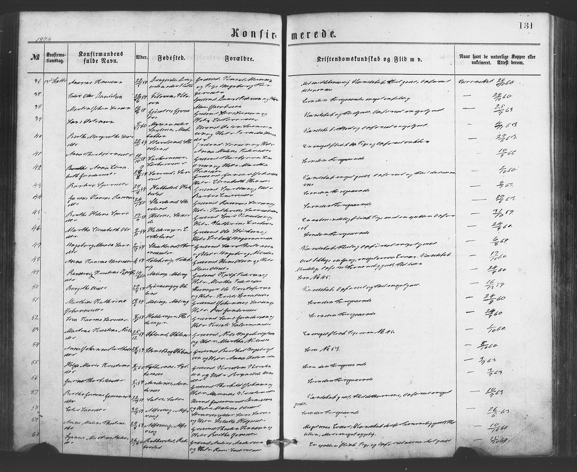 Finnås sokneprestembete, AV/SAB-A-99925/H/Ha/Haa/Haaa/L0009: Parish register (official) no. A 9, 1873-1881, p. 131