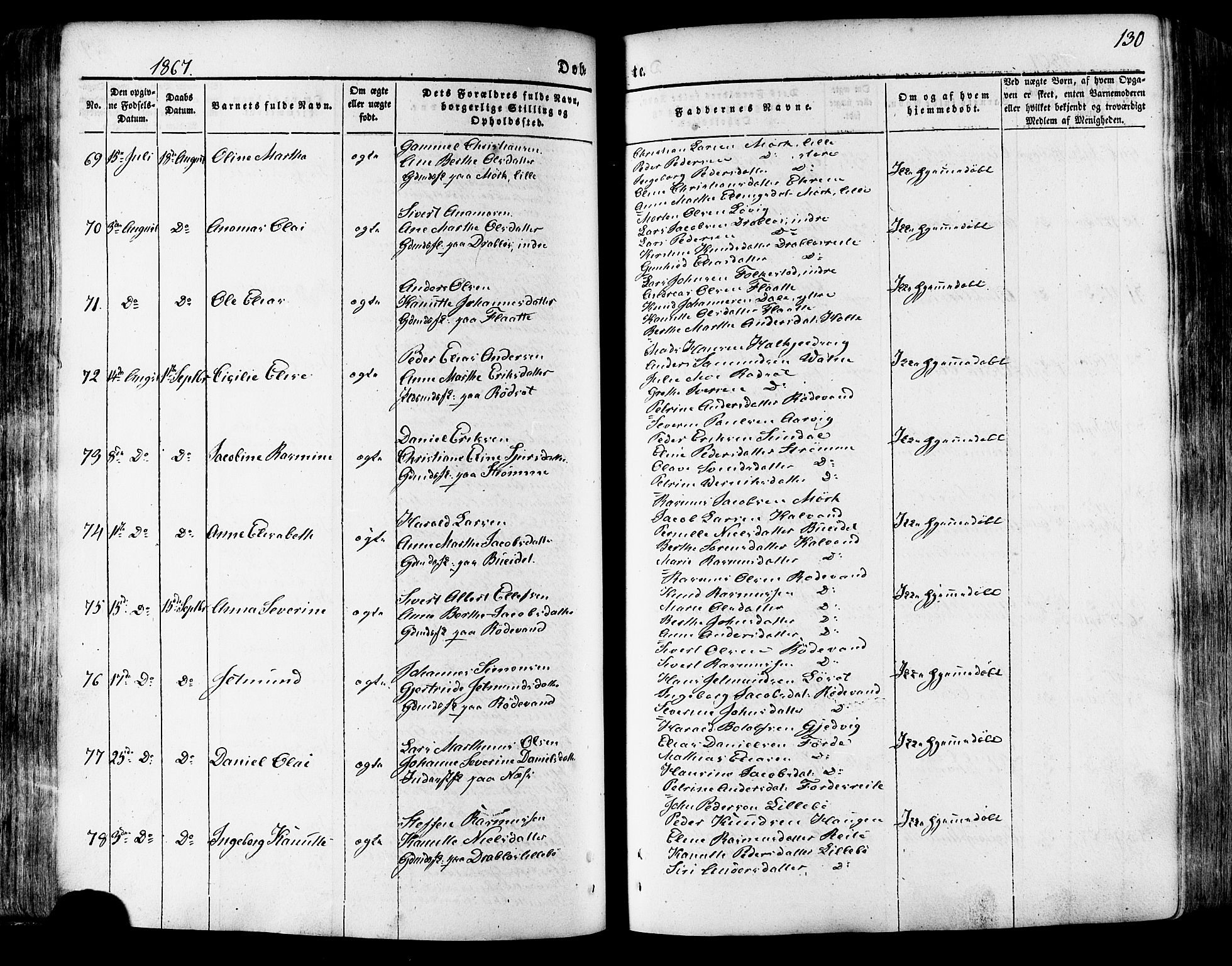 Ministerialprotokoller, klokkerbøker og fødselsregistre - Møre og Romsdal, AV/SAT-A-1454/511/L0140: Parish register (official) no. 511A07, 1851-1878, p. 130