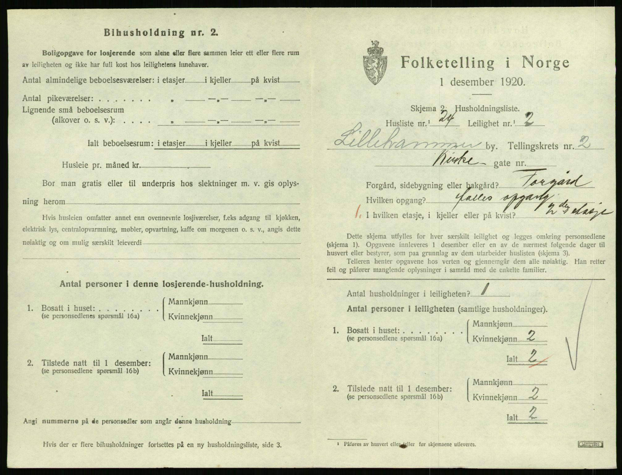 SAH, 1920 census for Lillehammer, 1920, p. 1598