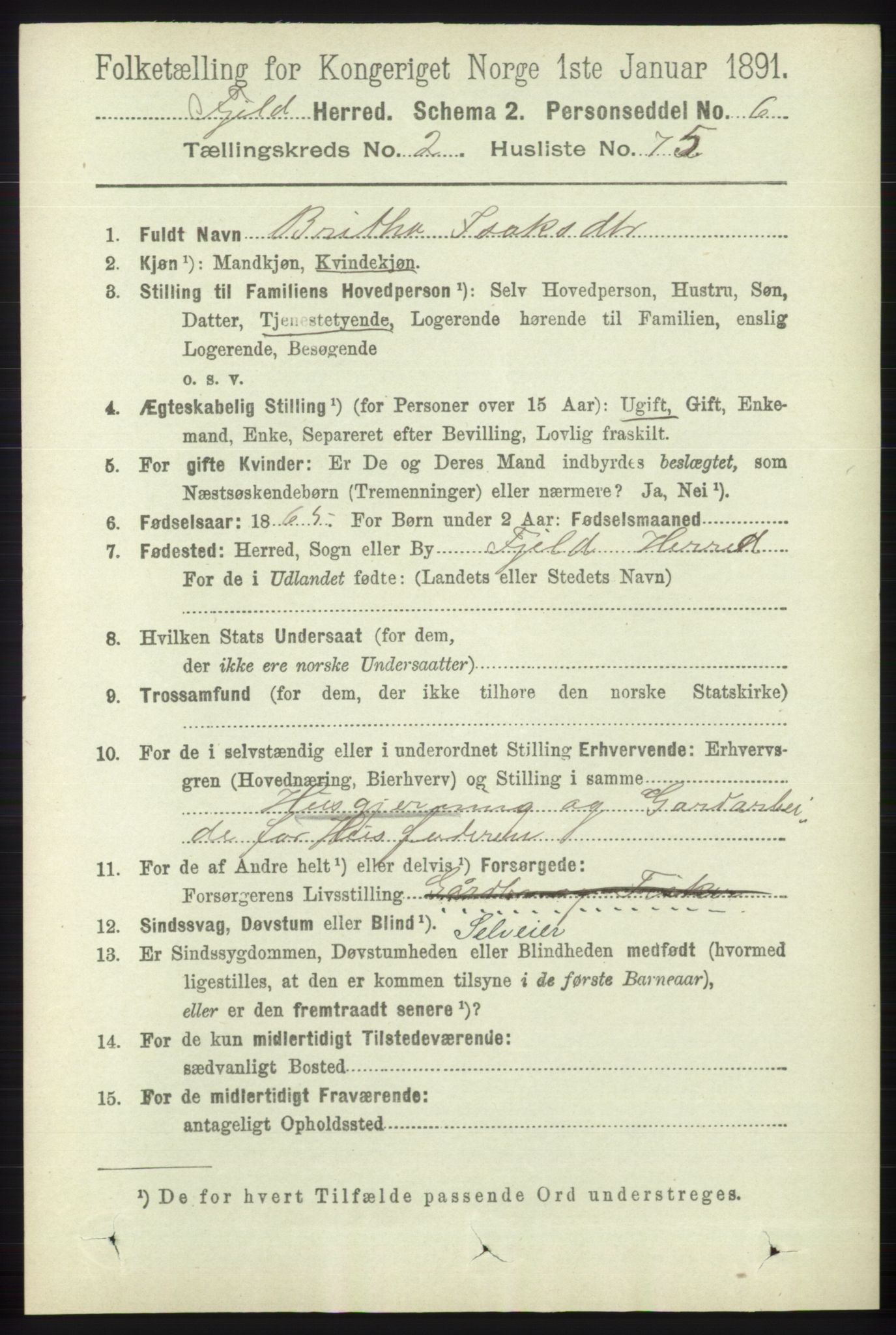 RA, 1891 census for 1246 Fjell, 1891, p. 1208