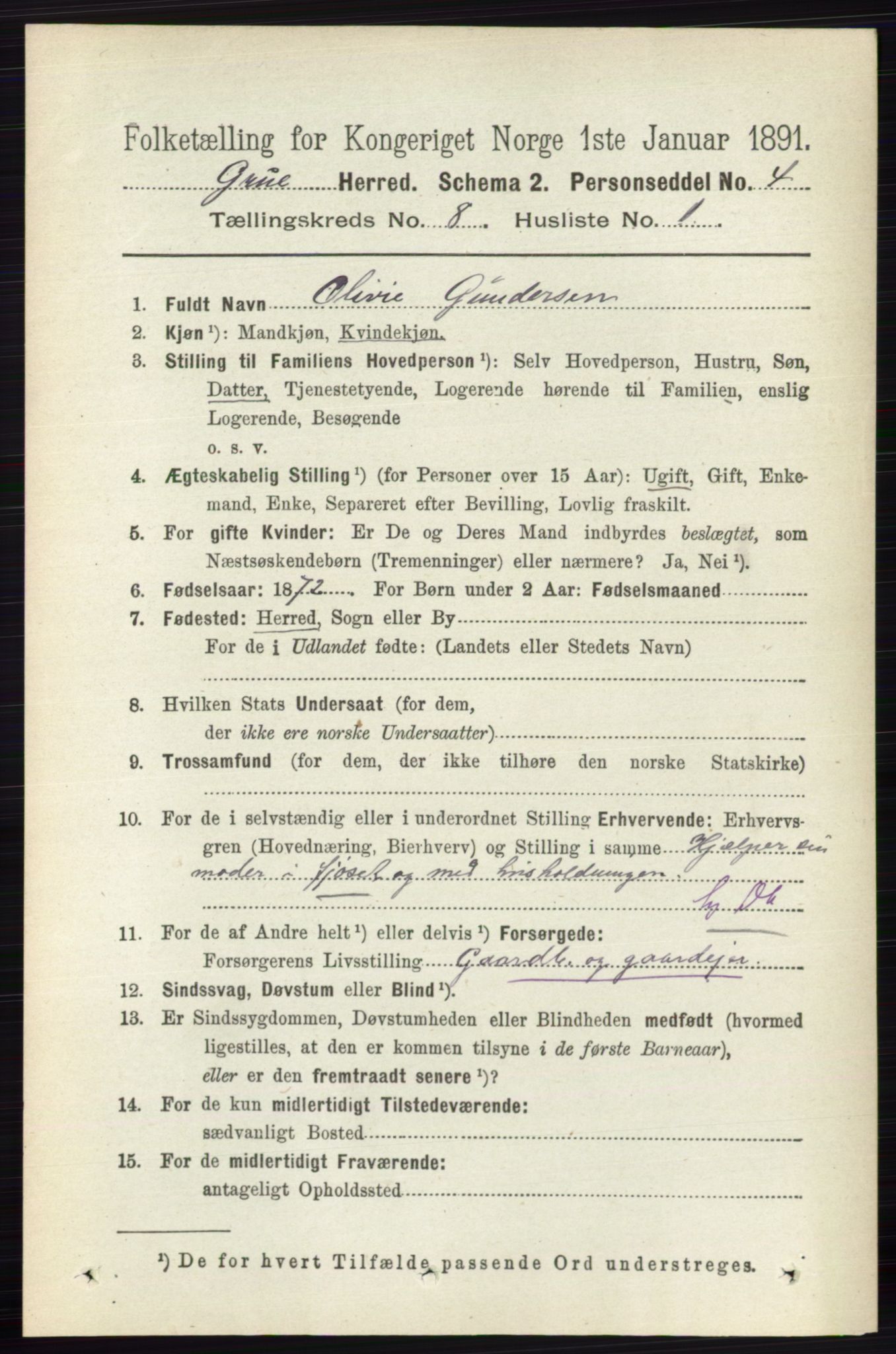 RA, 1891 census for 0423 Grue, 1891, p. 4317