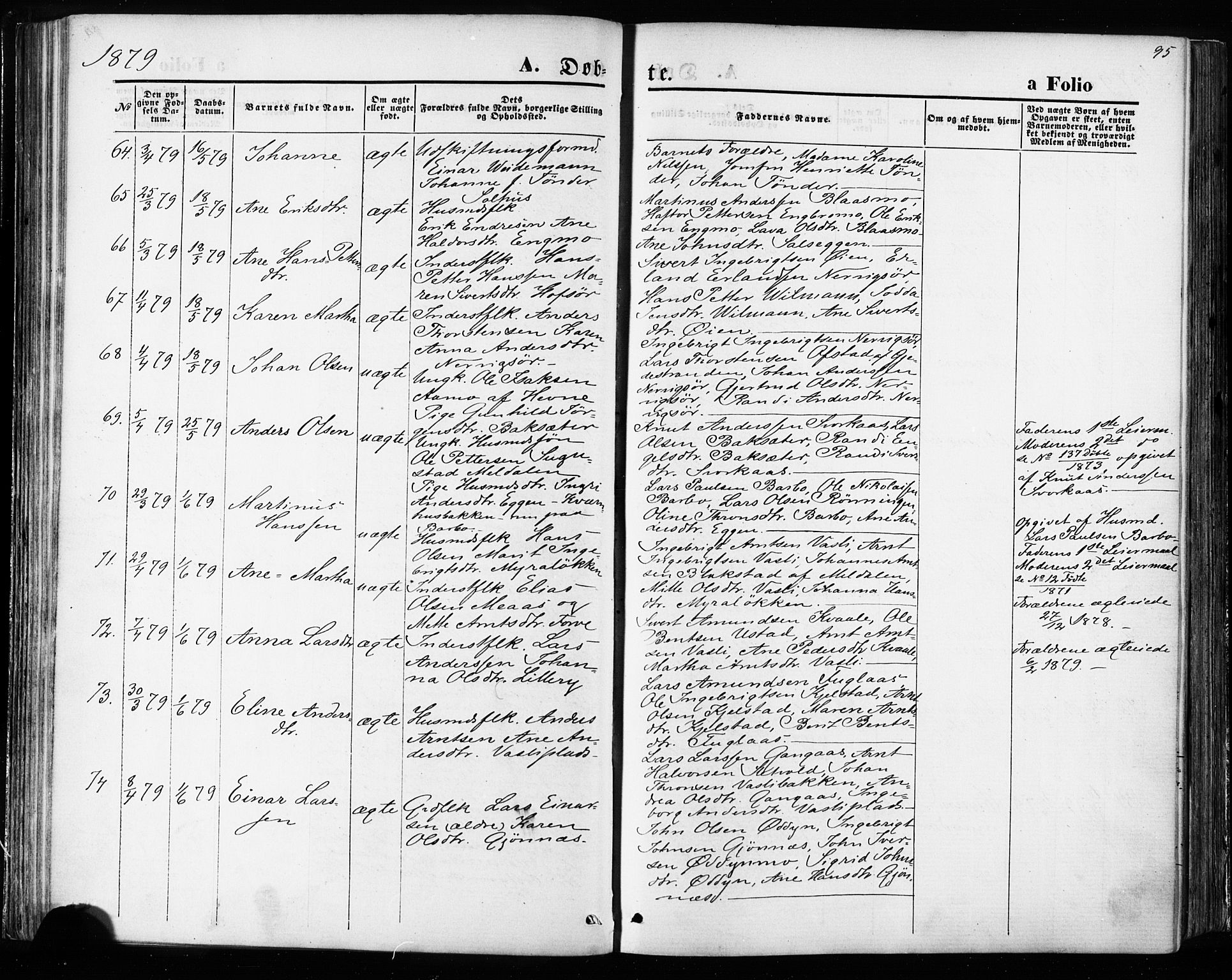 Ministerialprotokoller, klokkerbøker og fødselsregistre - Sør-Trøndelag, SAT/A-1456/668/L0807: Parish register (official) no. 668A07, 1870-1880, p. 95