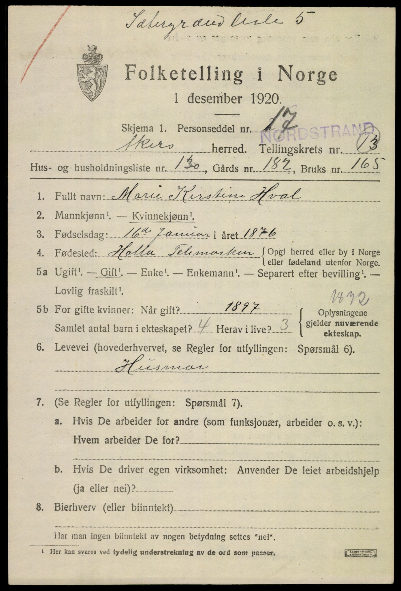 SAO, 1920 census for Aker, 1920, p. 80620