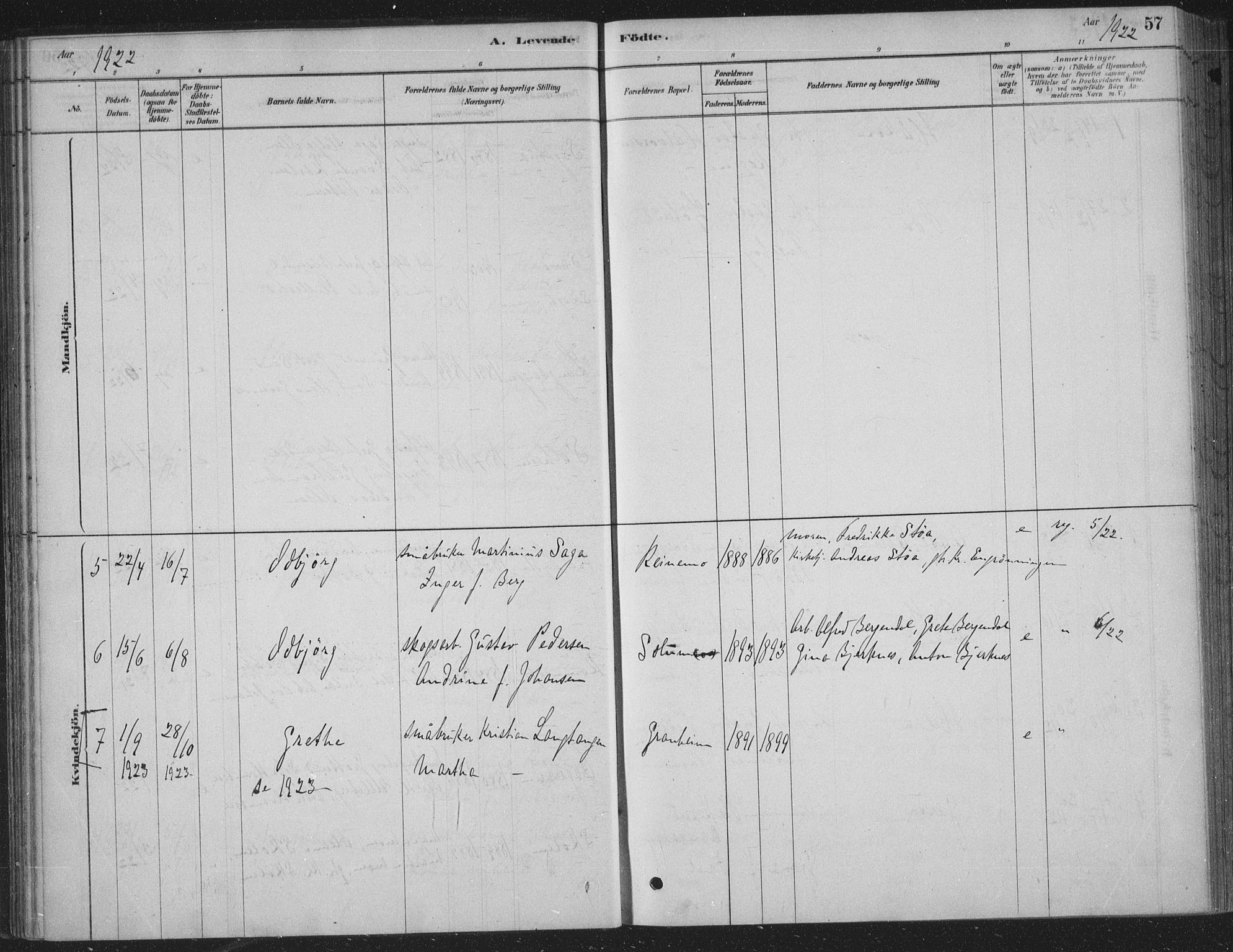 Sandsvær kirkebøker, AV/SAKO-A-244/F/Fe/L0001: Parish register (official) no. V 1, 1878-1936, p. 57