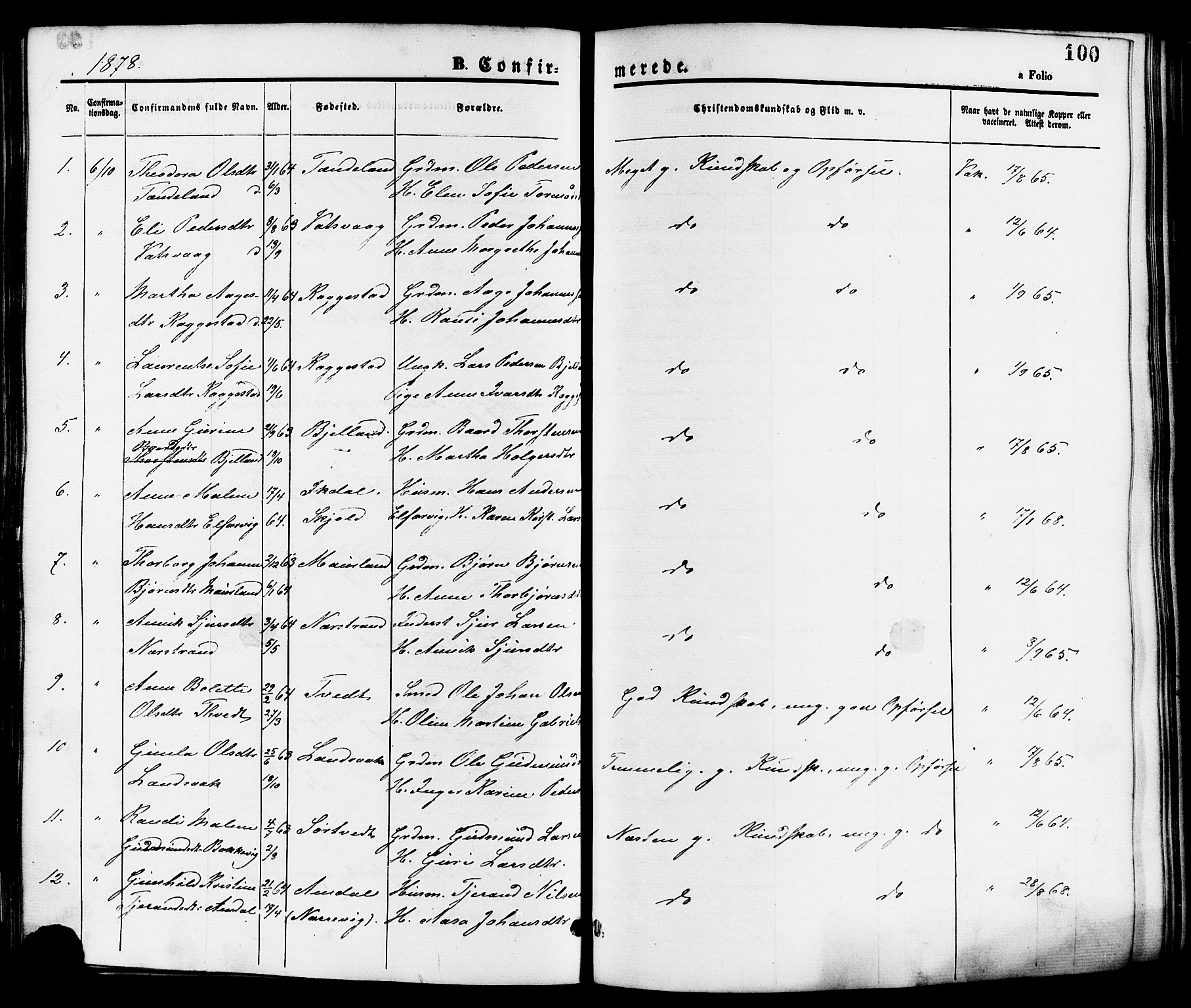 Nedstrand sokneprestkontor, AV/SAST-A-101841/01/IV: Parish register (official) no. A 11, 1877-1887, p. 100