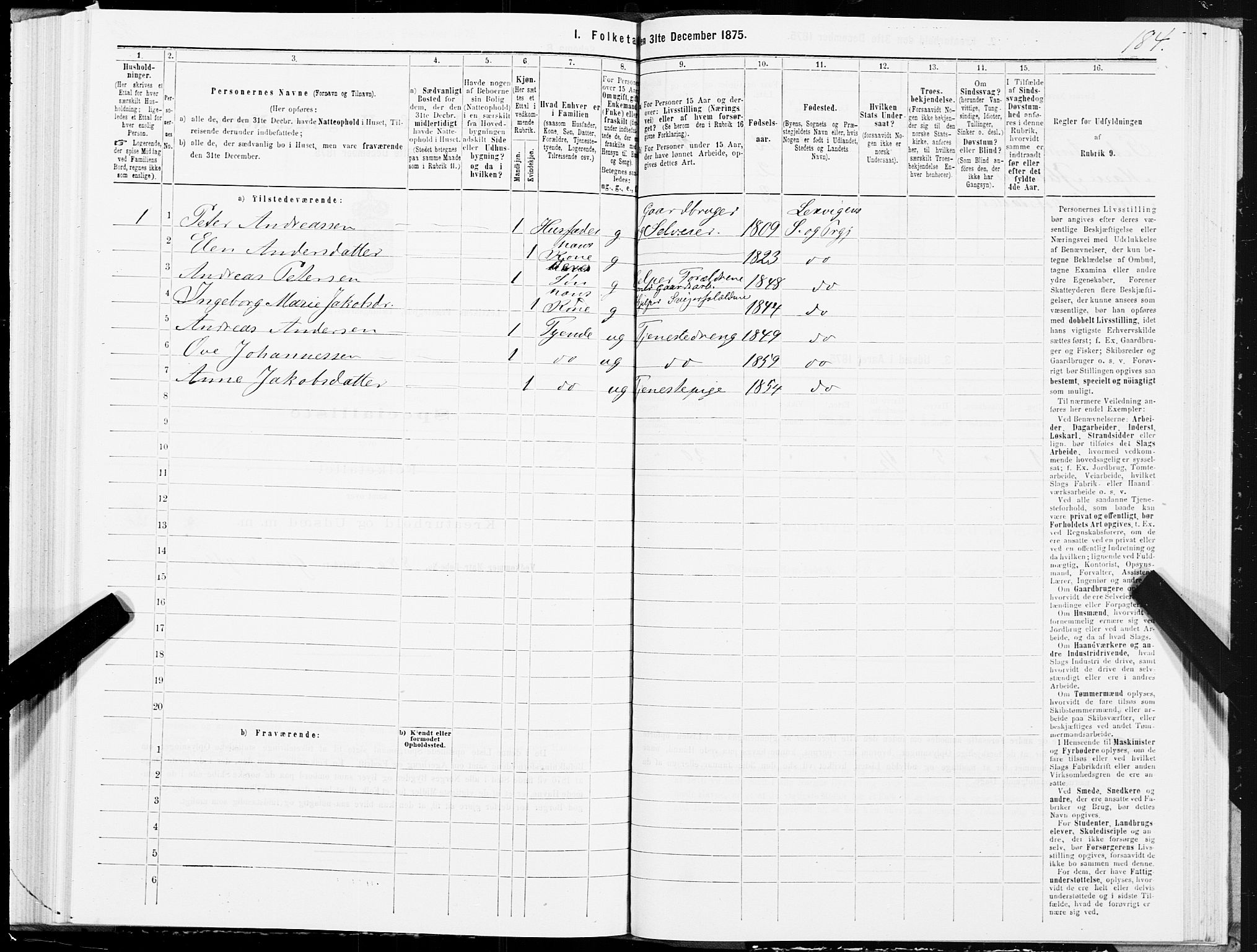 SAT, 1875 census for 1718P Leksvik, 1875, p. 2184
