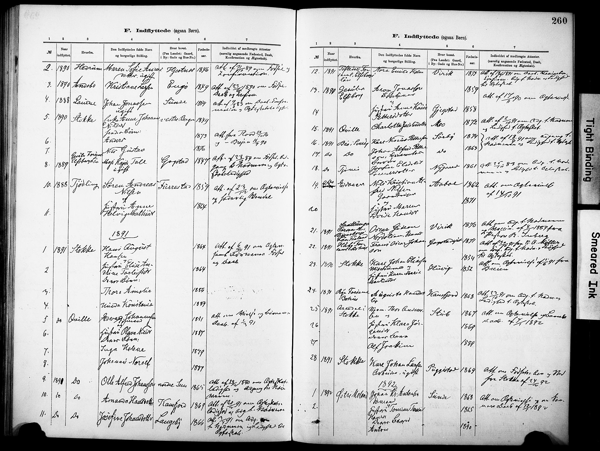 Sandar kirkebøker, SAKO/A-243/F/Fa/L0013: Parish register (official) no. 13, 1883-1895, p. 260