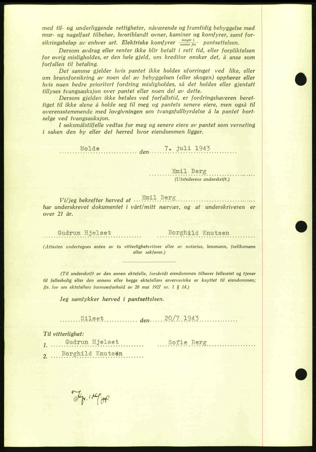 Nordmøre sorenskriveri, AV/SAT-A-4132/1/2/2Ca: Mortgage book no. B91, 1943-1944, Diary no: : 1733/1943