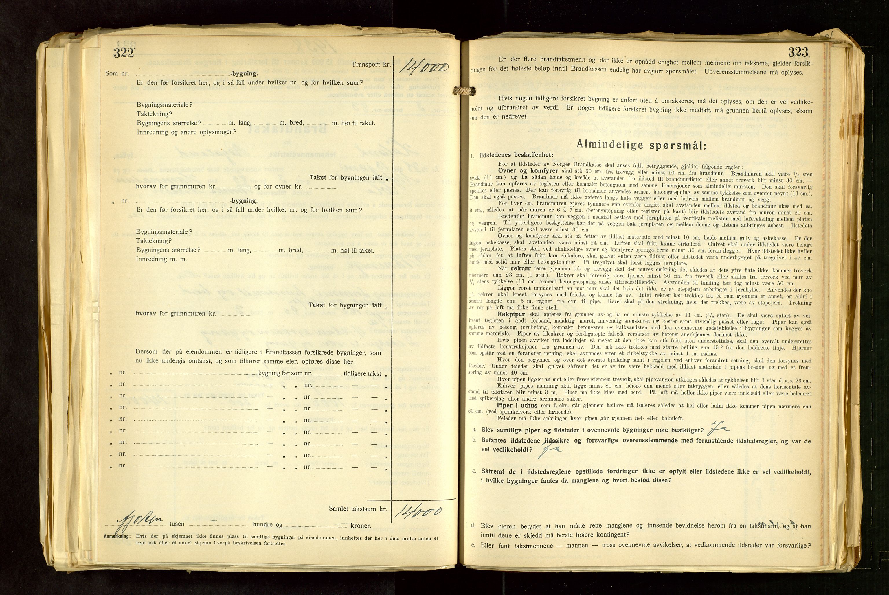 Håland lensmannskontor, SAST/A-100100/Gob/L0011: "Brandtakstprotokoll" - skjematakst. Register i boken., 1936-1938, p. 322-323